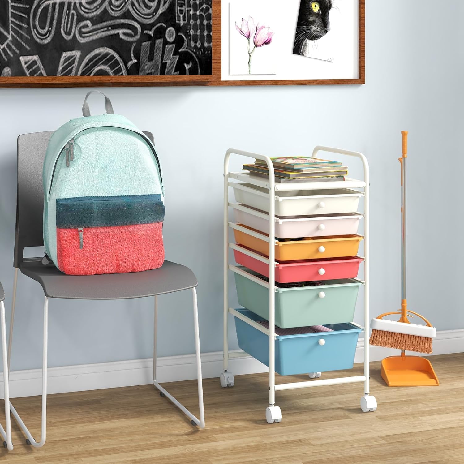 RELAX4LIFE 6-Drawer Rolling Storage Cart with Removable Plastic Bins - Mobile Utility Organizer for Classroom, Office, Craft Room & Home | Rolling Art Supply Cart, School Paper Organizer, Teacher Storage Cart (Macaron) - Perfect for School Projects, Office Supplies & Home Organization
