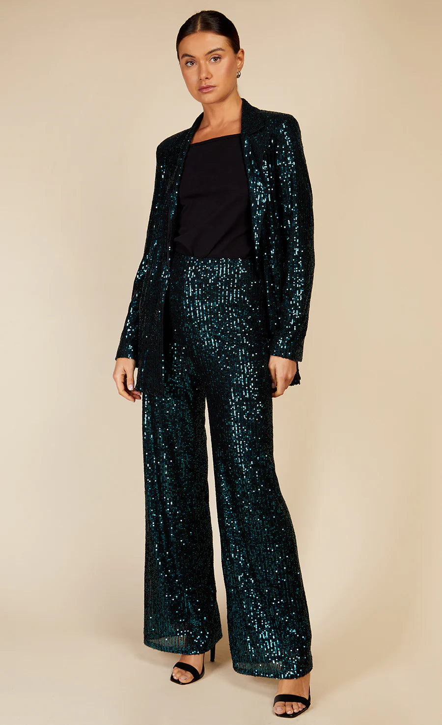Bailey High Waisted Sequin Trousers for Women - Glitter Party Pants in Emerald Green | Perfect for New Year's Eve, Club Outfits & Holiday Celebrations