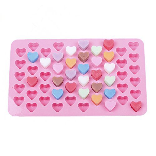 55-Piece Mini Heart Shaped Silicone Ice Cube Tray & Chocolate Mold - Pink for Valentine's Day, Cocktails, Baking & Party Decorations