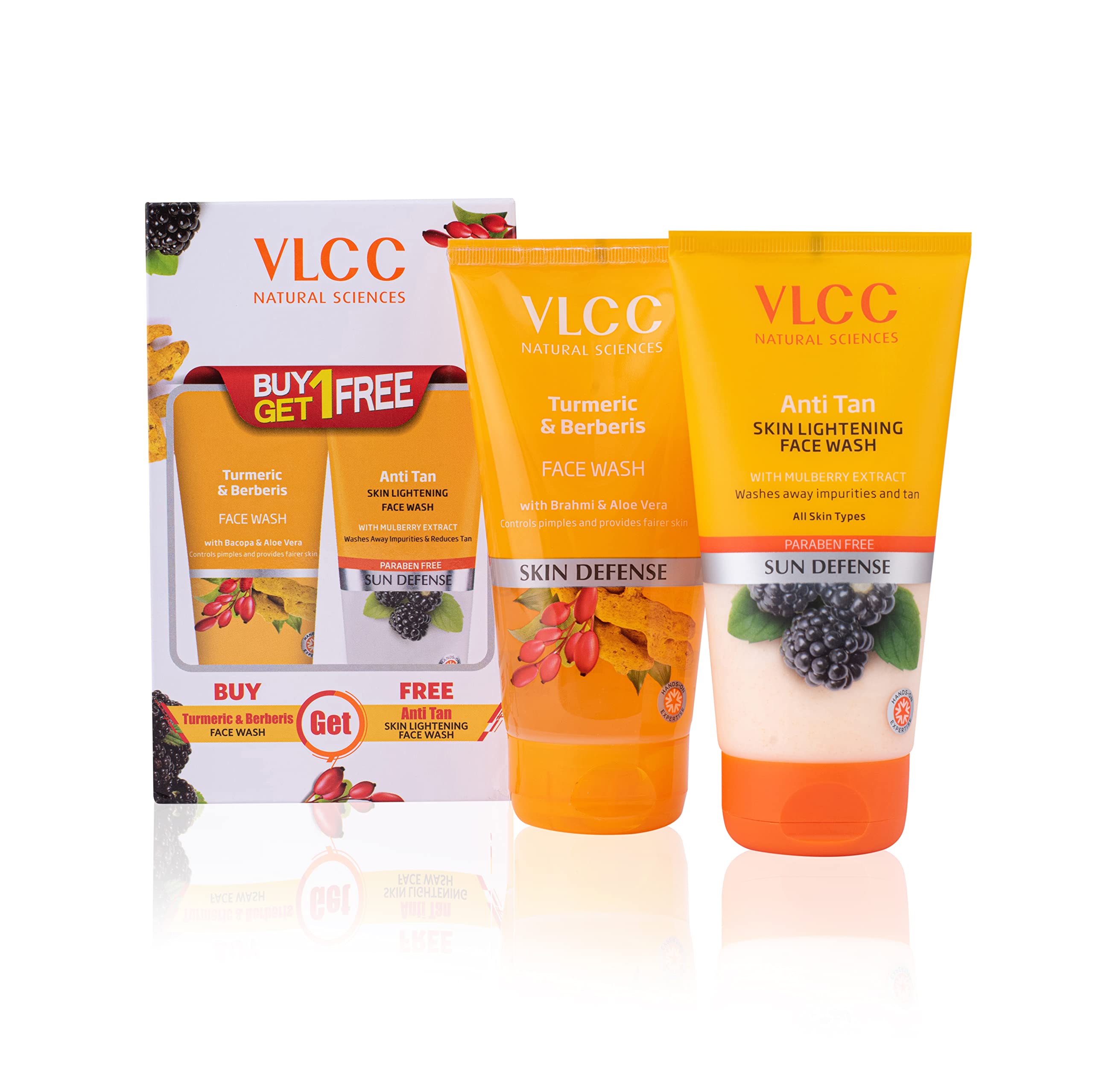 VLCC Turmeric & Berberis Face Wash - Anti Tan & Skin Brightening Cleanser (150ml x 2) - BOGO Deal with Mulberry & Orange Peel Extracts - For Glowing Skin & Sun Damage Repair - Perfect for Daily Skincare & Post-Sun Care