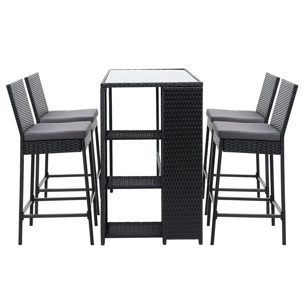 Gardeon 5-Piece Outdoor Bar Set with Wicker Chairs - Patio Dining Furniture for Garden, Backyard, and Poolside Relaxation