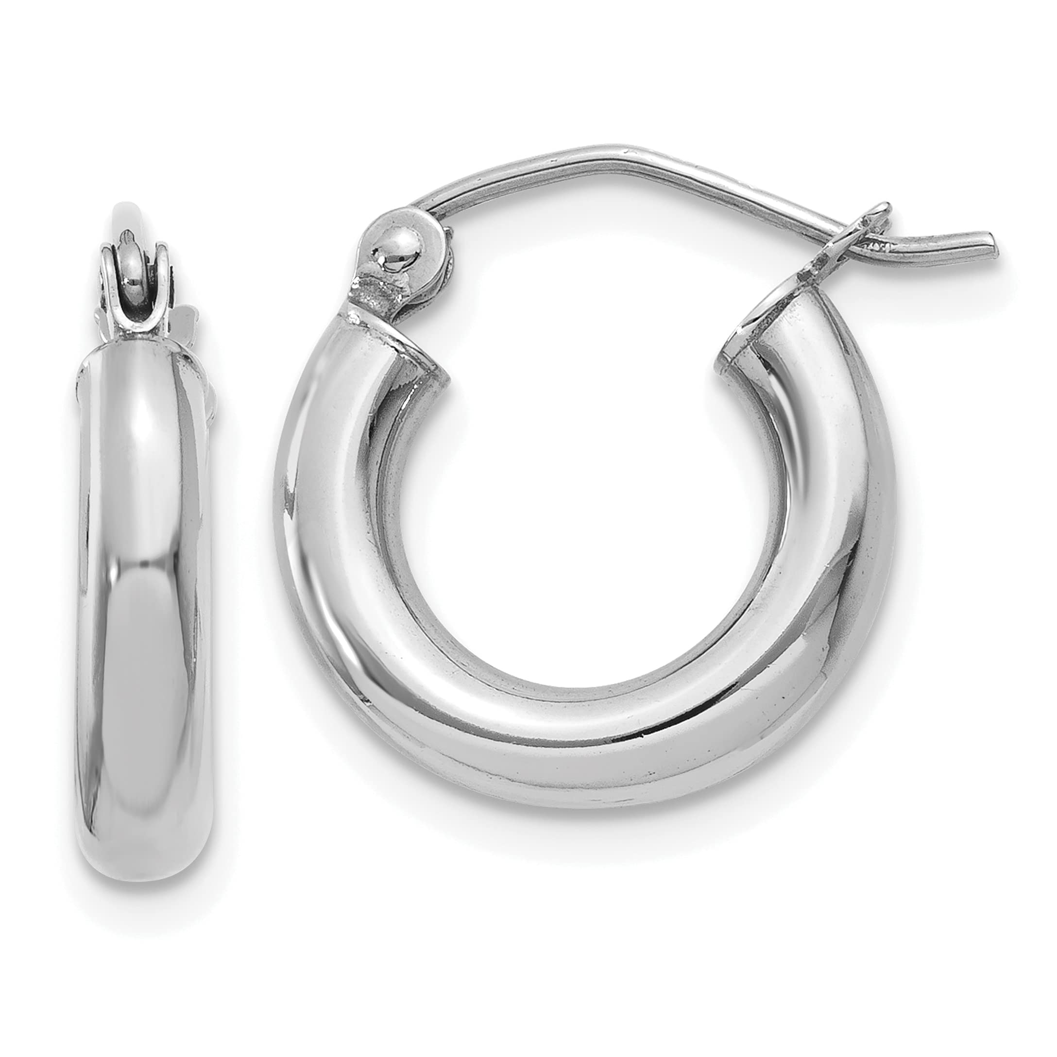 Avariah 10K White Gold Polished 3mm Tube Hoop Earrings - 9mm Diameter | Classic Minimalist Jewelry for Women | Perfect for Everyday Wear, Office & Special Occasions