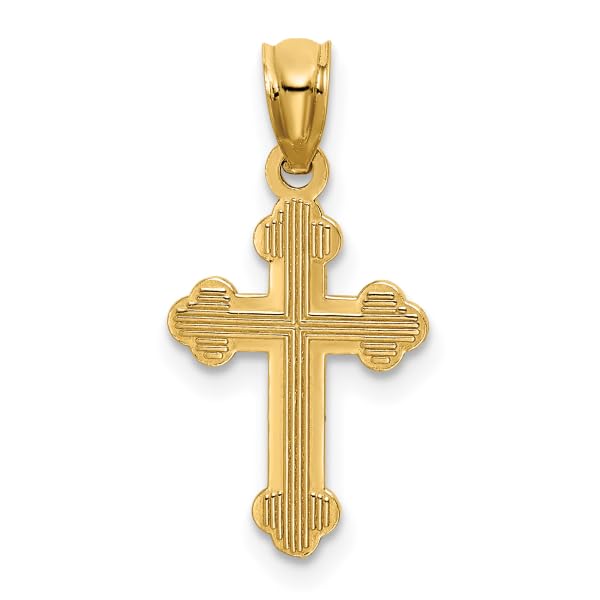 14K Solid Yellow Gold Budded Holy Cross Necklace - Religious Chain Pendant for Jesus Christ - Christian Jewelry Gift for Baptism, Confirmation & Church Events