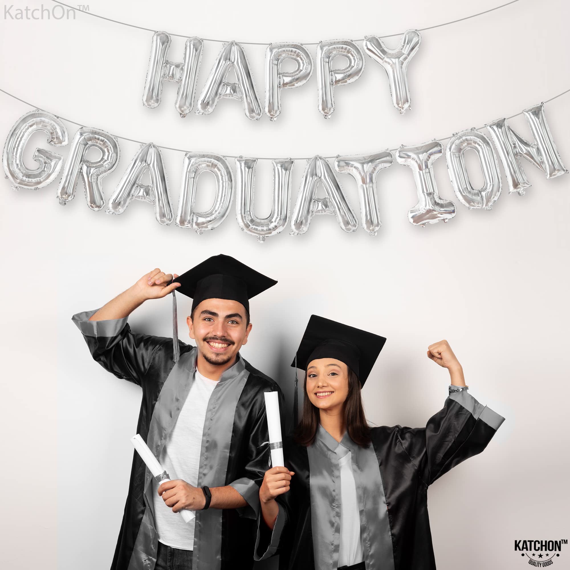 KatchOn 16 Inch Silver Graduation Balloons - Class of 2025 Foil Balloons for Graduation Party Decorations | Happy Graduation Decor, Graduation Ceremony, College Graduation Gifts, Photo Backdrop, Graduation Party Supplies