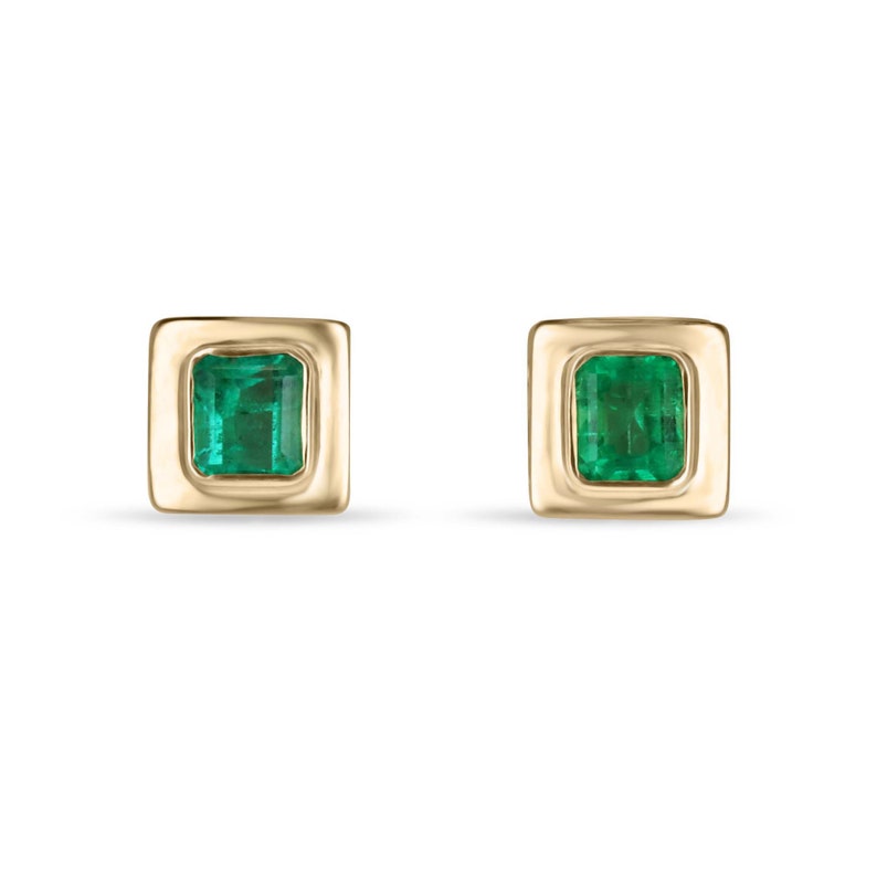 1.85tcw 18K Gold Medium Vivid Green Colombian Emerald Stud Earrings for Women | Luxury Gift for Anniversary, Birthday & Special Occasions
