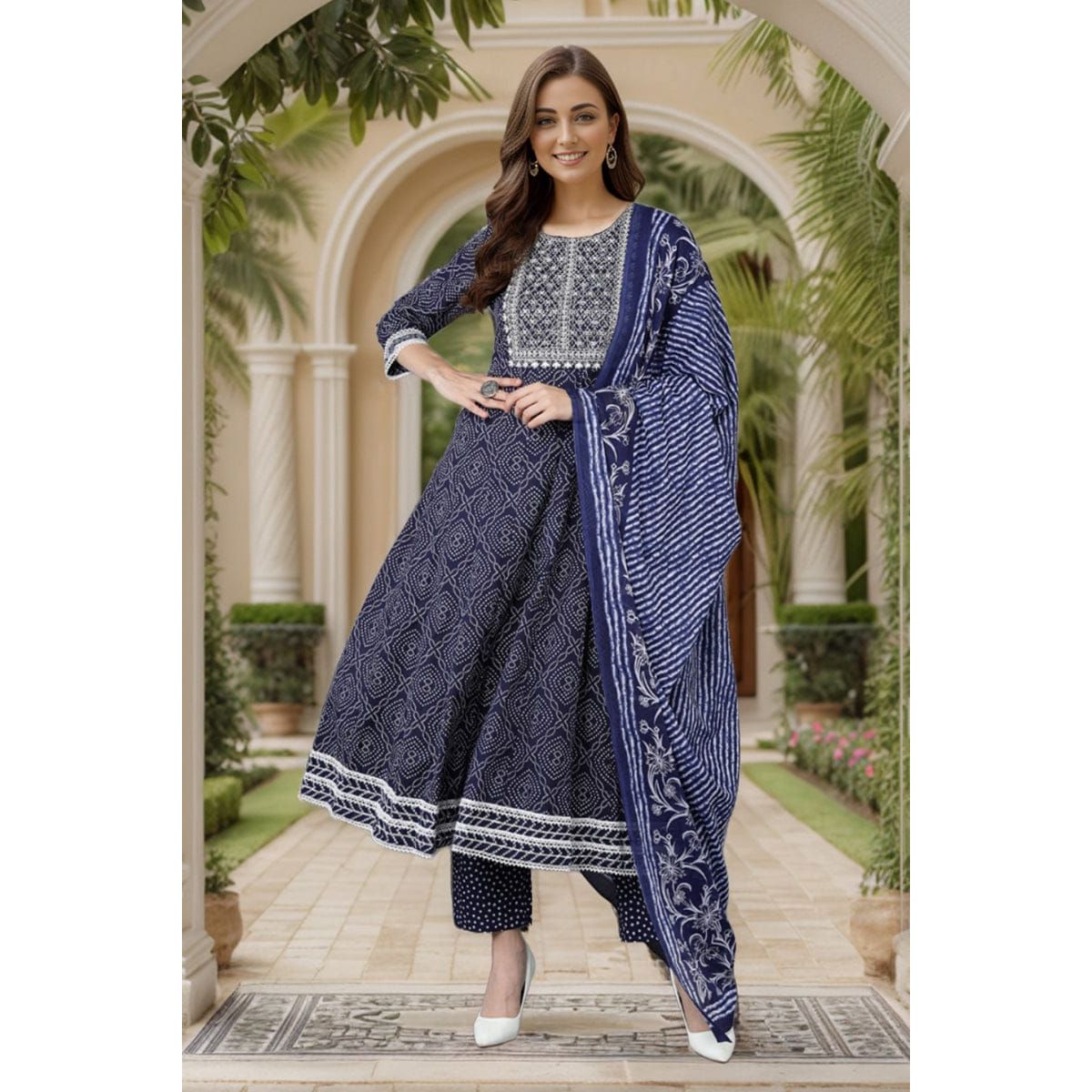 Navy Blue Embroidered Yolk Festive Anarkali Suit for Women | Traditional Indian Party Wear | Perfect for Weddings, Festivals & Special Occasions