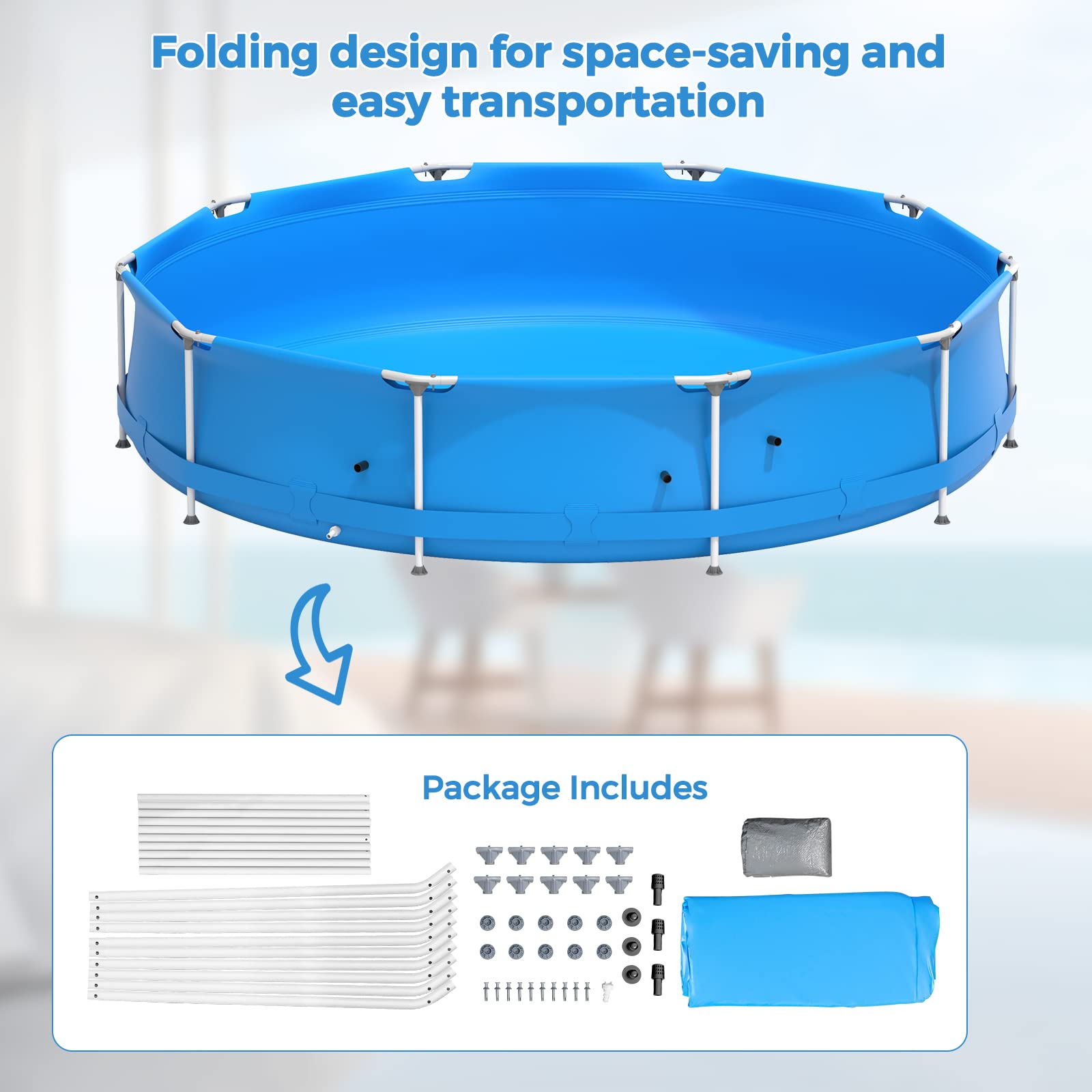 GYMAX 12ft x 31.5inch Above Ground Steel Frame Swimming Pool with Cover | Durable Outdoor Backyard Pool for Adults & Kids | Perfect for Summer Fun, Family Gatherings & Backyard Parties