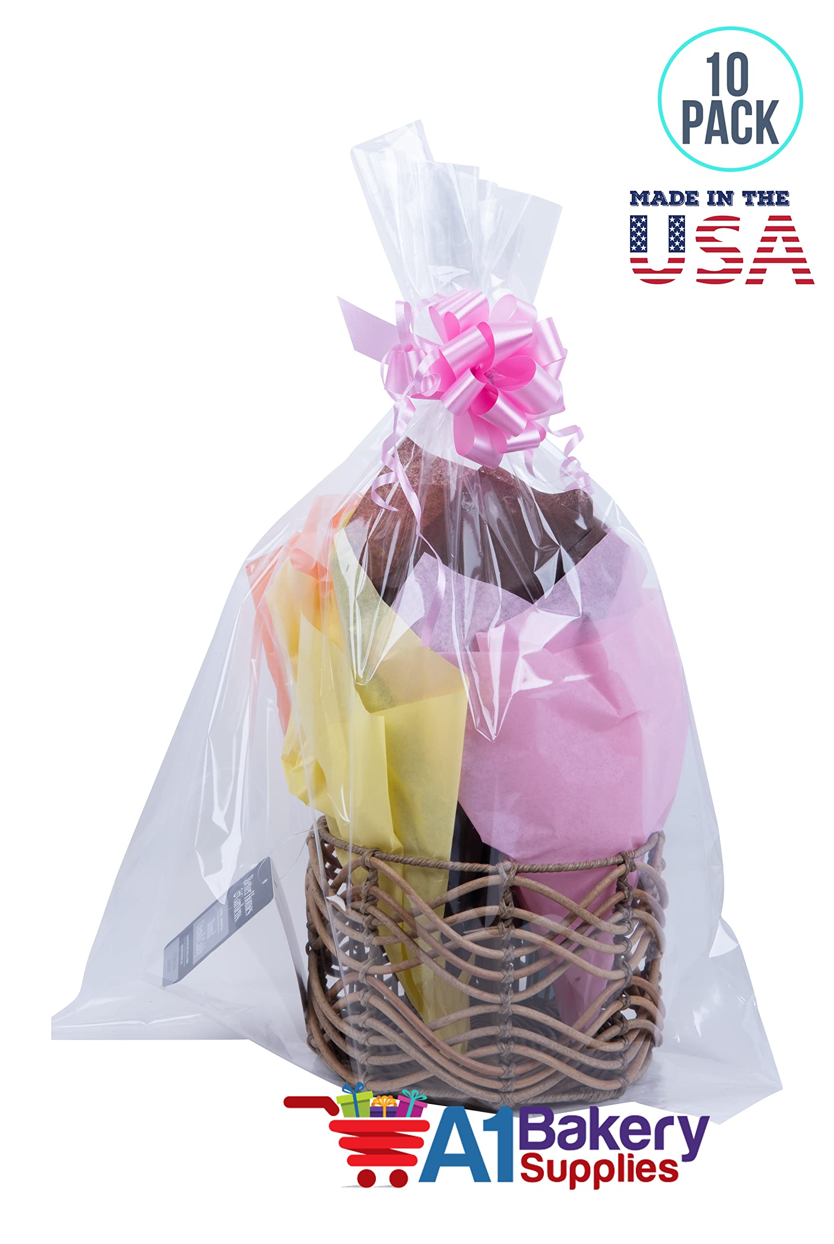 10 Pack Clear Cellophane Gift Bags 18x30 Inches - Large Flat Cello Bags for Gift Baskets, Party Favors, Wedding Treats & Holiday Packaging
