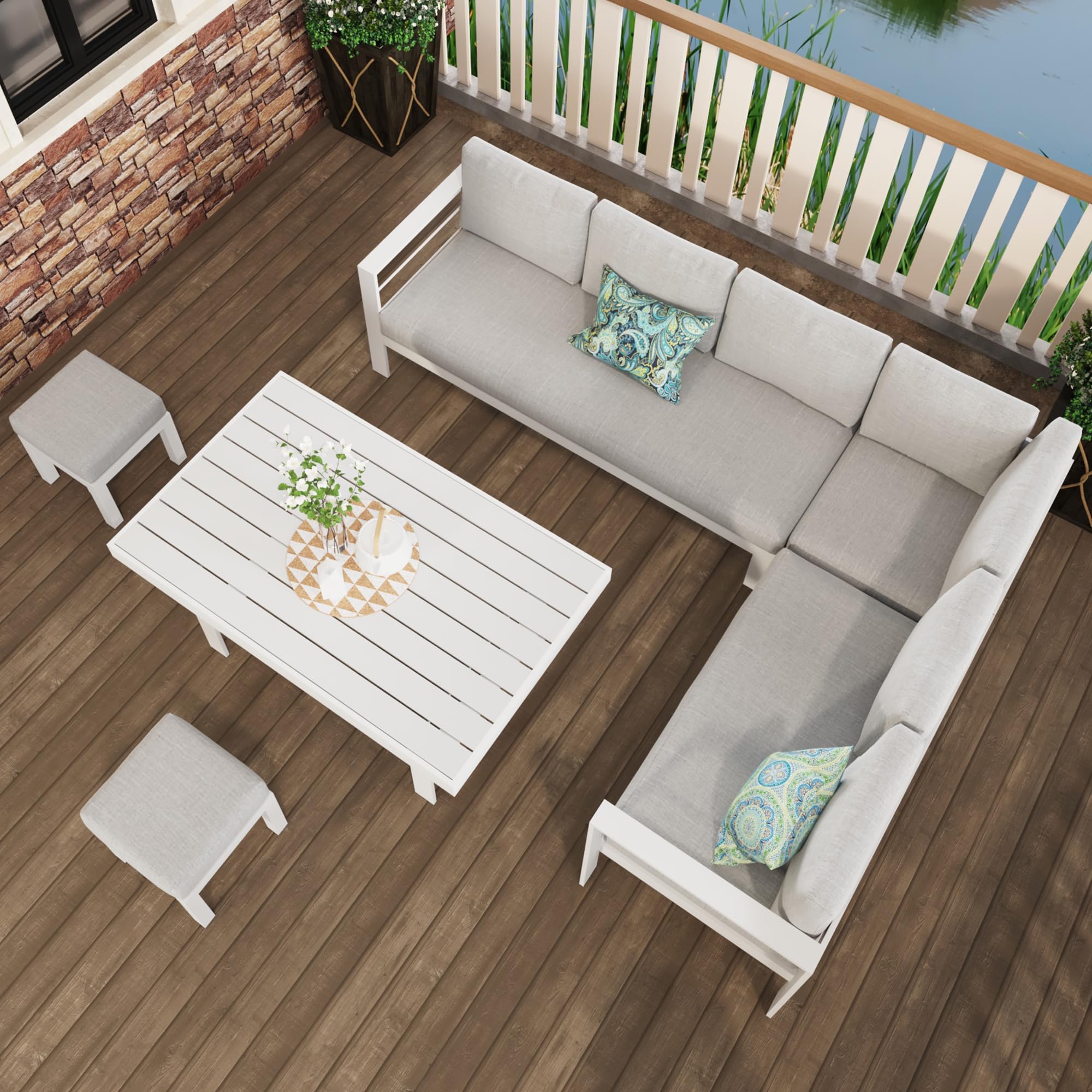 **Solaste Outdoor Patio Ottomans Set of 2 – Aluminum Foot Stools with Cushions, Light Grey – Perfect for Balcony, Backyard, Porch & Lawn – Durable & Comfortable Small Seat Furniture for Relaxing Outdoors**