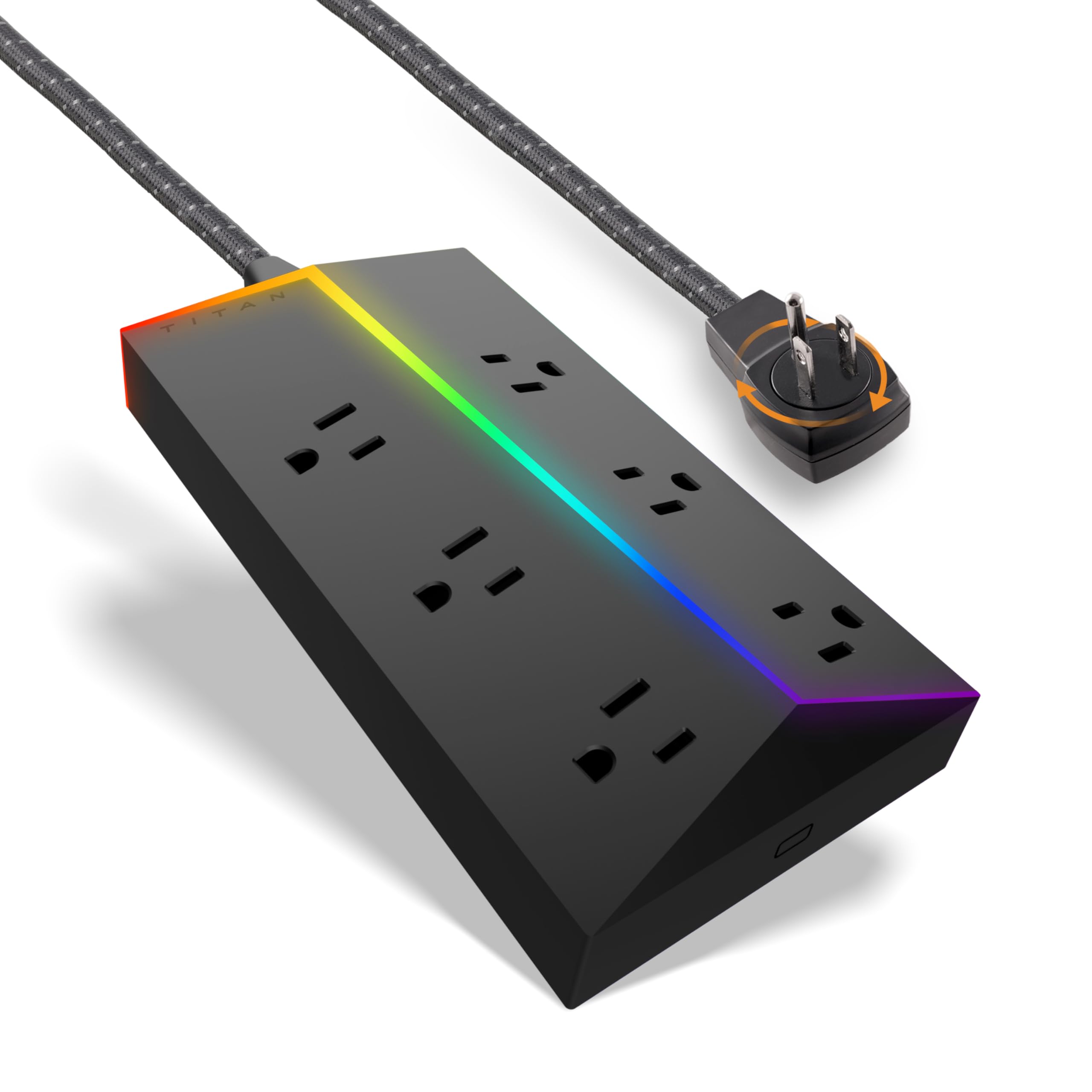 Titan 6-Outlet Surge Protector with 4FT Braided Extension Cord & Full Spectrum LED Light Strip - Power Strip for Gaming PC, Laptop, PS4, PS5, Xbox - Ideal for Home Office, Gaming Setup & Entertainment Systems (Black, Model 60045)