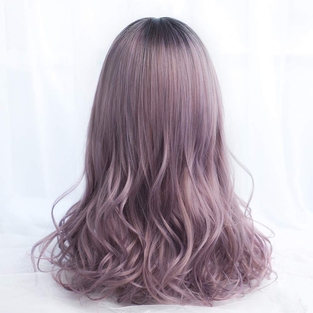 AIYAYA Long Curly Synthetic Wig with Wig Cap - Ombre Purple Heat Resistant Hairpiece for Cosplay, Halloween, Parties & Daily Wear | Natural Looking Costume Accessory for Women