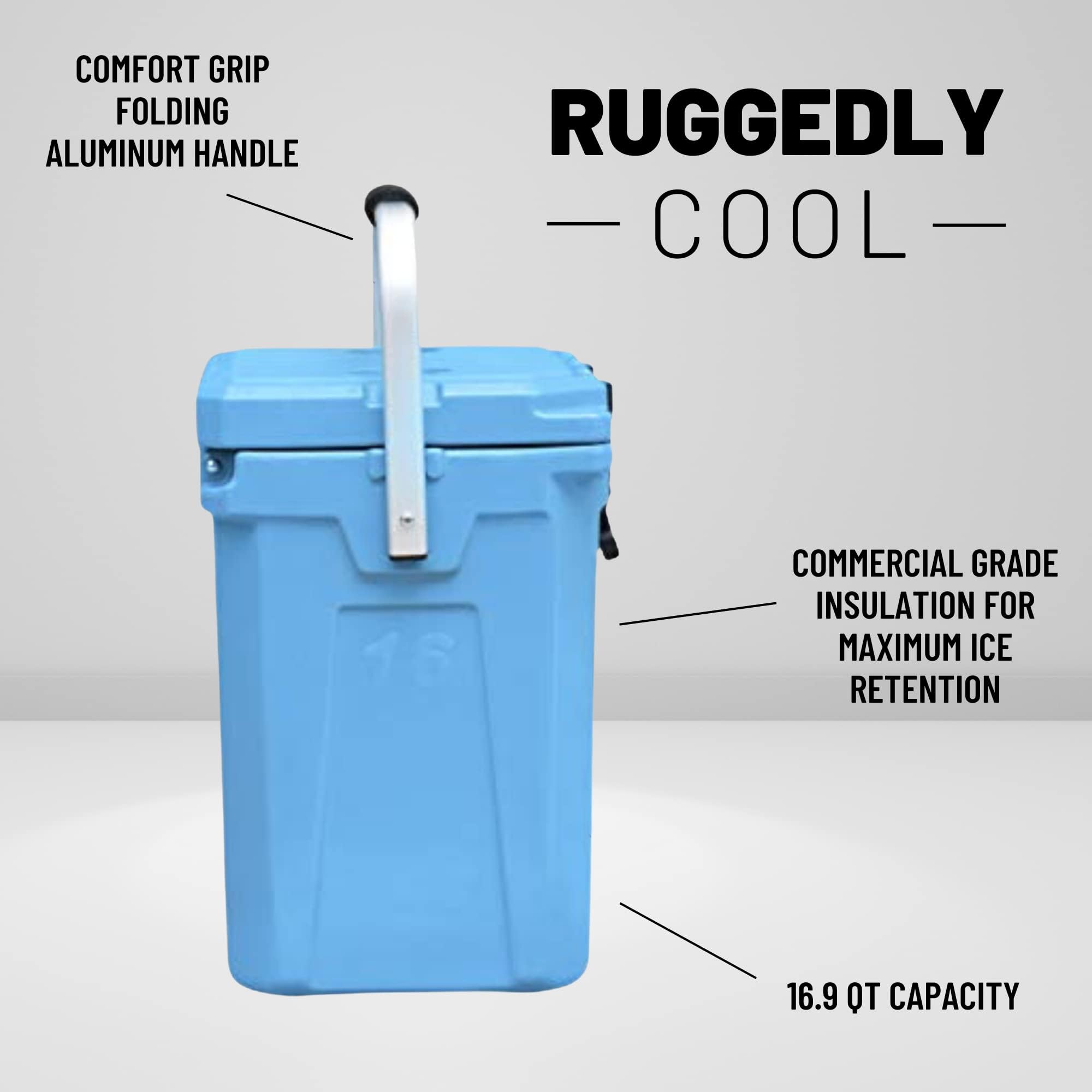 CAMP-ZERO 16L/16.9 Quart Portable Hard Cooler with Divider - Insulated Cooler for Drinks, Wine Bottles & Food - Perfect for Beach, Picnics, Camping, Boating & Travel - Features 2 Molded Cup Holders & Foldable Aluminum Handle - Keep Beverages Cold for Outdoor Adventures