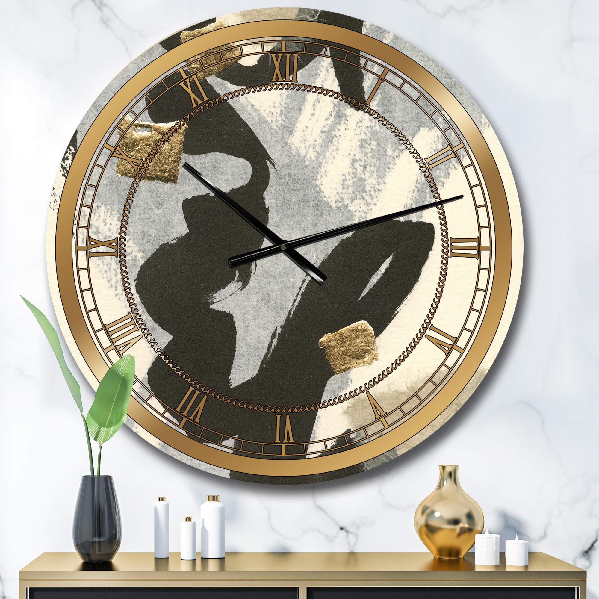 DesignQ Glam Wall Clock 'Glam Collage II' - Large Decorative Clock for Office, Living Room & Bedroom - Modern Home & Workspace Décor