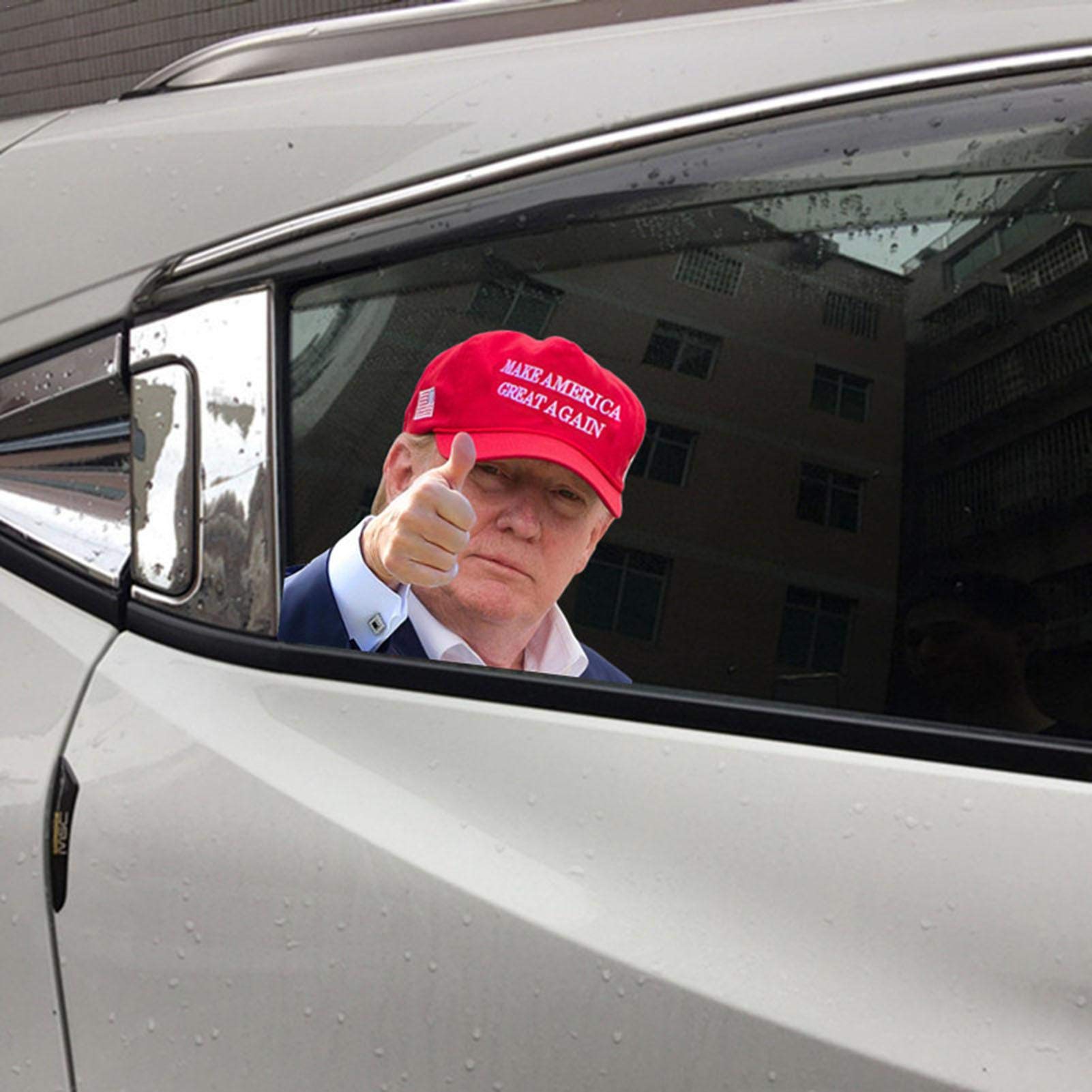 Donald Trump Car Window Stickers - Waterproof PVC Bumper Decals for Vehicles | No Residue Left & Right Reflective Auto Cling | Funny Political Decoration for Cars, Trucks & SUVs | Perfect for Campaign Support, Patriotic Display & Conservative Pride