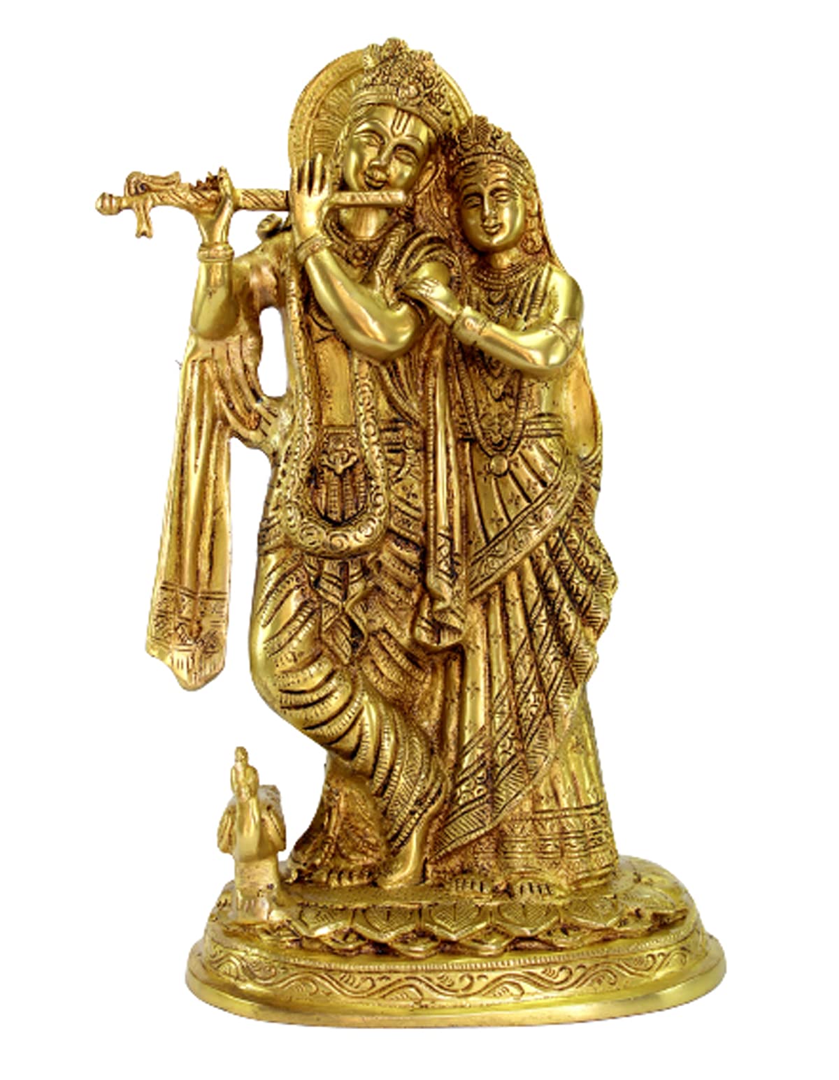 12 Inch Brass Radha Krishna Murti Idol Statue - Handcrafted Hindu Deity Sculpture for Pooja, Home Decor & Spiritual Altar | Perfect for Diwali, Wedding Gifts & Temple Worship