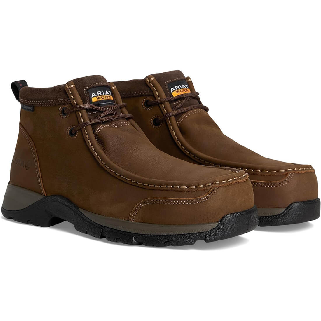 **Dark Brown Edge LTE Composite Toe Moc Toe Work Boots for Men - Lightweight & Comfortable Safety Shoes for Construction, Landscaping, and Outdoor Work**