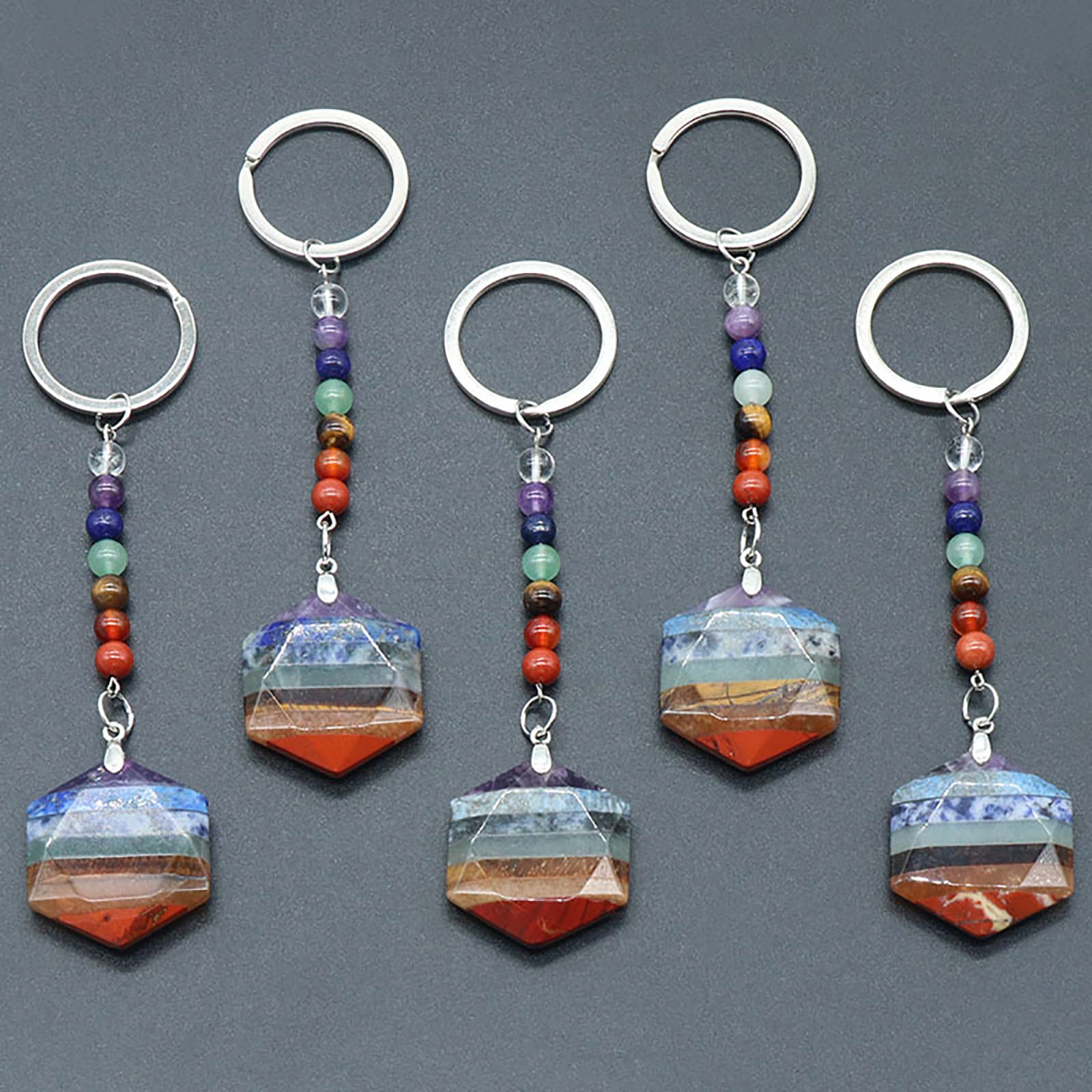 Lecoo 7 Chakra Healing Crystal Keychain for Women - Natural Gemstone Spiritual Key Ring with Star Charm - Perfect Car Keychain, Yoga Gift & Meditation Accessory (Great for Energy Healing, Stress Relief & Daily Use)