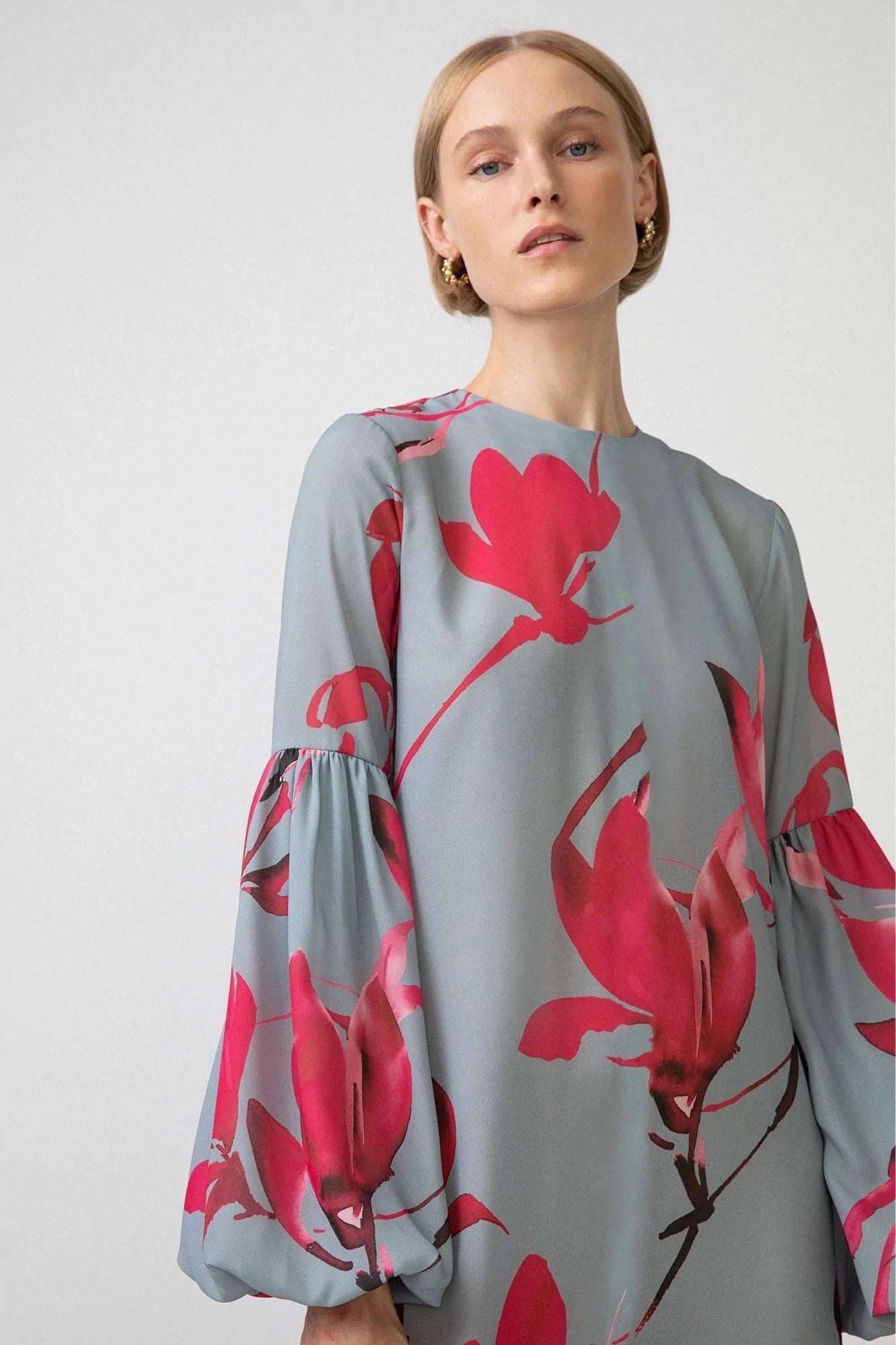 Zara Floral Print Long Sleeve Balloon Dress for Women | Elegant Party, Wedding Guest & Special Occasion Outfit