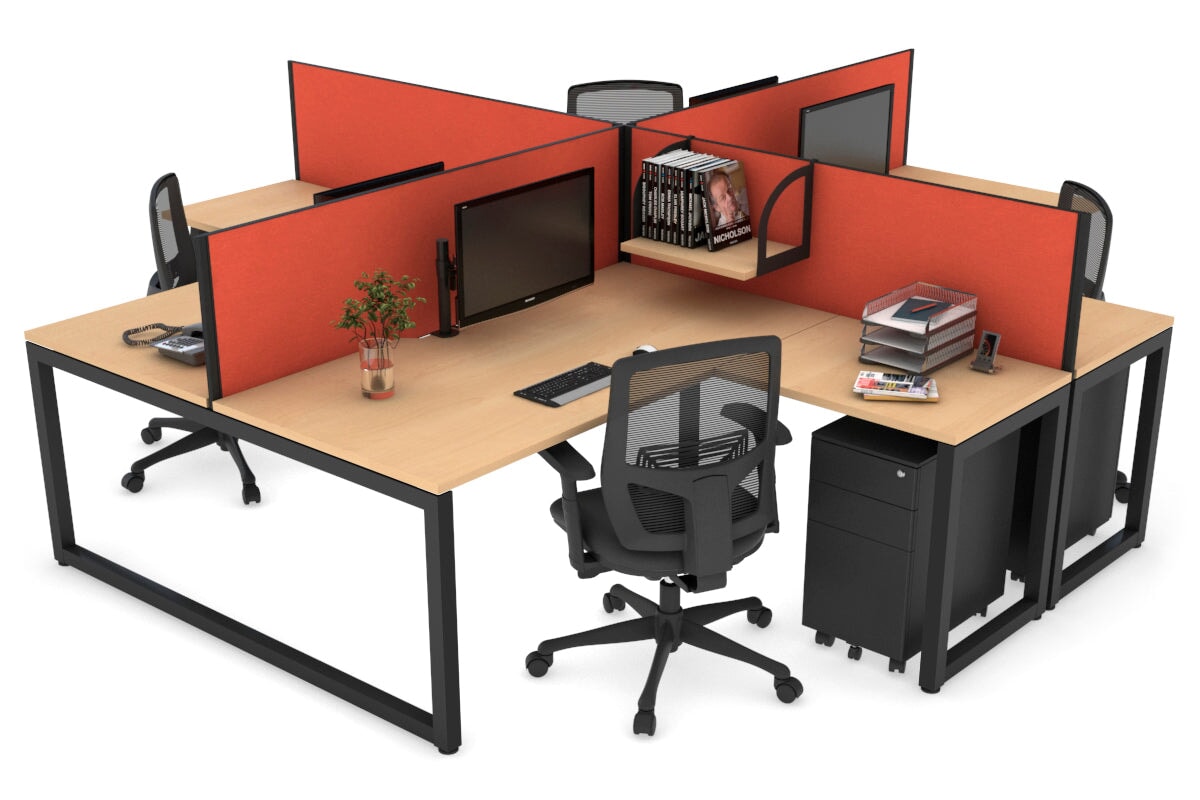 Quadro Loop Legs 4-Person Corner Workstation Desk - 1600L x 1800W with Cable Management Scallop | Office Furniture for Collaborative Workspaces & Team Meetings