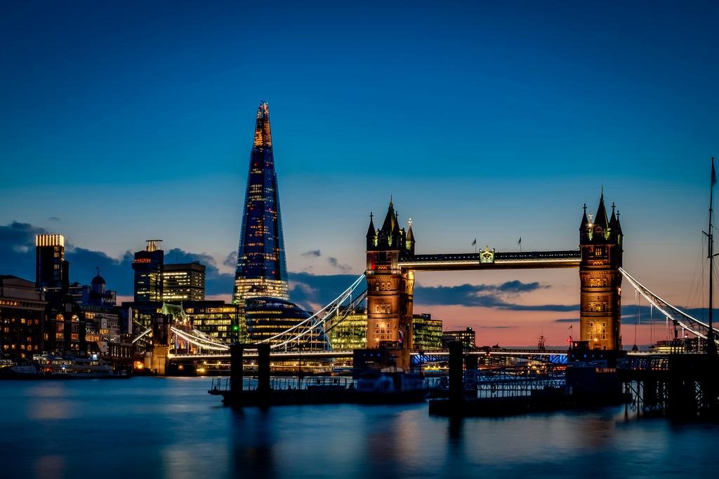 Tower Bridge and London Skyline Night Illumination - Premium 36x24 Wall Art Print Poster | Stunning Home & Office Decor | Perfect Gift for Travel Lovers & UK Enthusiasts