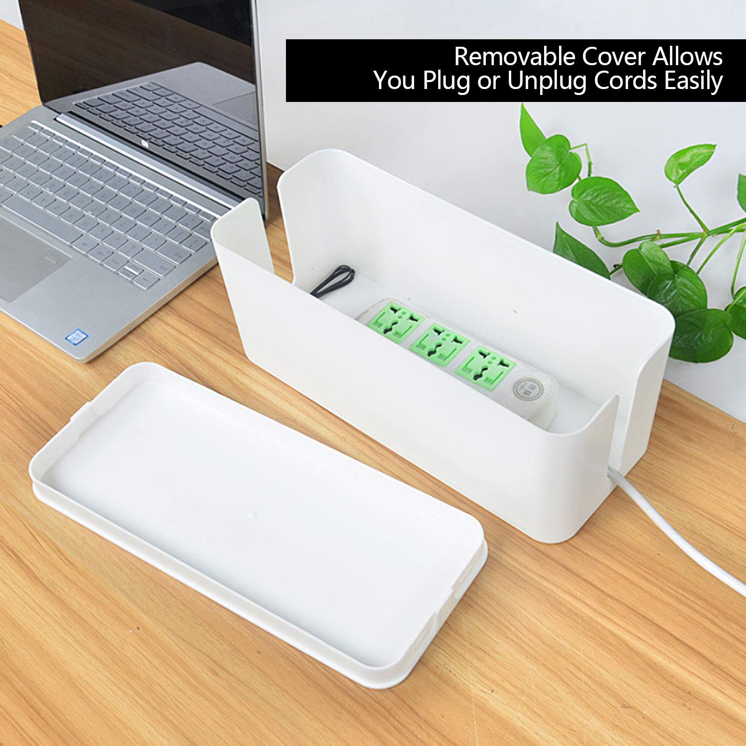 Large Medium Small Cable Management Box Set - Cord Organizer & Hider for Power Strips, Surge Protectors | Reusable Cable Ties Included | Home & Office Wire Management Solution (White) | Perfect for Desk, TV Stand & Entertainment Center Organization
