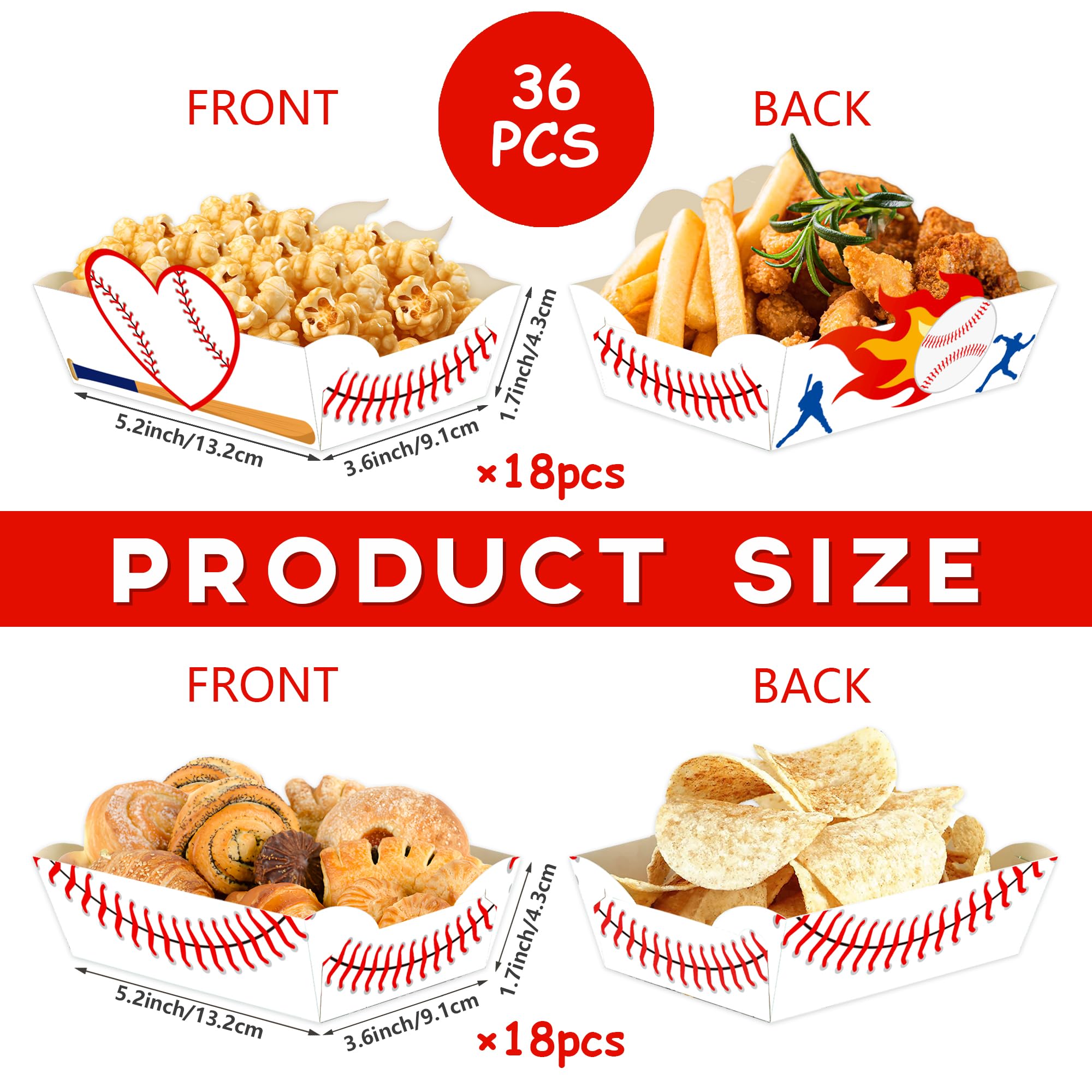 36 Pcs Baseball Party Supplies - Disposable Sports Plates & Nacho Boats for Baseball Theme Birthday, Sports Party Favors | Perfect for Game Day Snacks, Tailgating & Team Celebrations