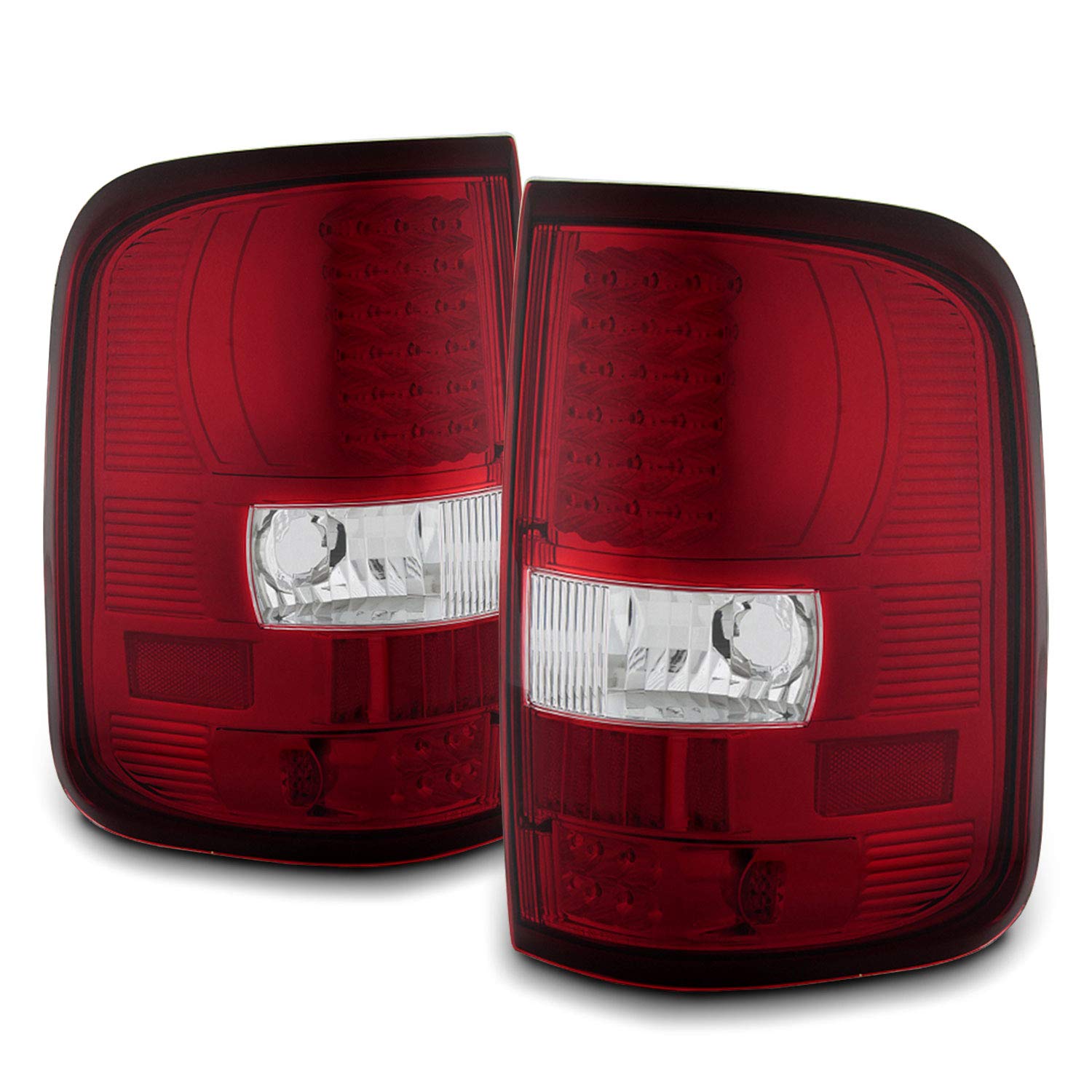 AKKON Chrome Headlights & LED Red Clear Tail Brake Lights Pair for 2004-2008 Ford F150 Pickup (Styleside Type) - Left & Right Side - Upgrade Your Truck's Style & Night Visibility