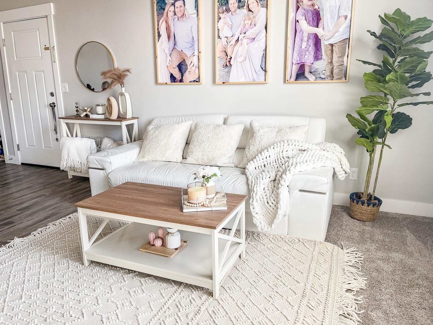 Modern Coffee Table with Storage - 2-Tier Farmhouse Style Living Room Table, PHI VILLA Rustic Wooden Coffee Table for Small Spaces | Perfect for Home Decor, Family Gatherings & Coffee Time