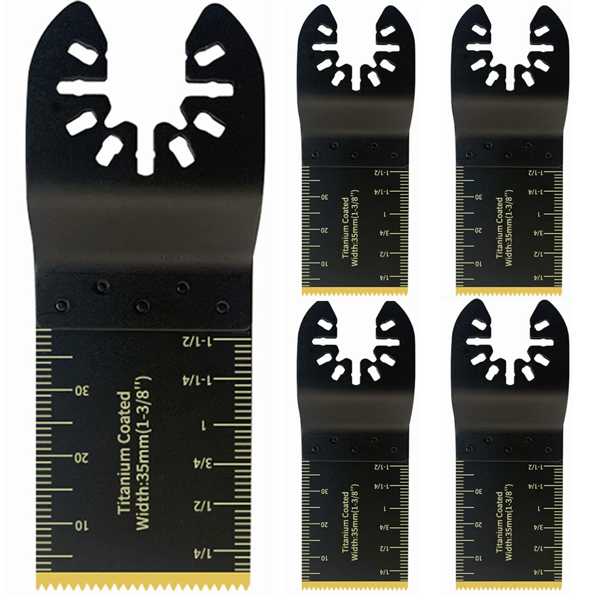 5Pcs Titanium Oscillating Multitool Blades - Bi-Metal Universal Saw Blades for Wood, Plastic & Nails - Quick Release Compatible with Fein Multimaster, Dewalt, Rockwell, Milwaukee - Perfect for DIY Projects, Home Renovations & Professional Construction Work