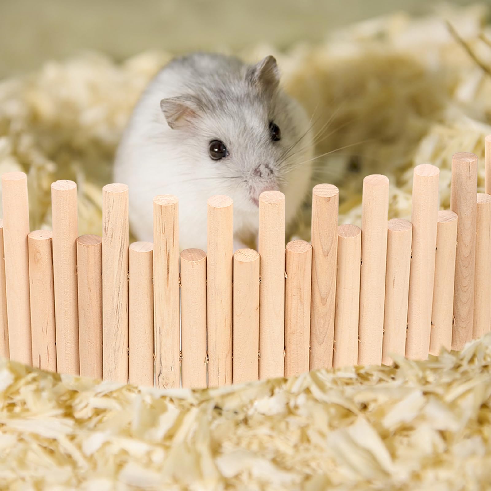 Natural Wooden Hamster Bridge & Hideout - Chew Toy for Hamsters, Mice, Gerbils & Chinchillas | Flexible Climbing Platform, Door Fence & Basket Accessories | Perfect for Cage Decor & Small Pet Playtime
