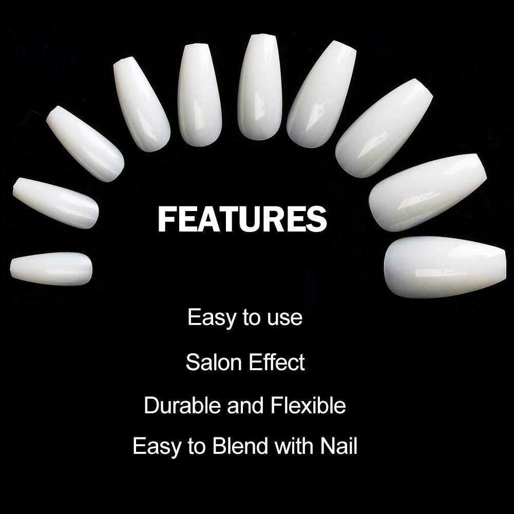 200 Pcs Acrylic Nail Tips - French Half Cover Fake Nails, Coffin Shape Artificial Nails in 10 Sizes - Natural Look for Nail Salons & DIY Manicure - Perfect for Wedding, Party & Everyday Nail Art with Storage Box