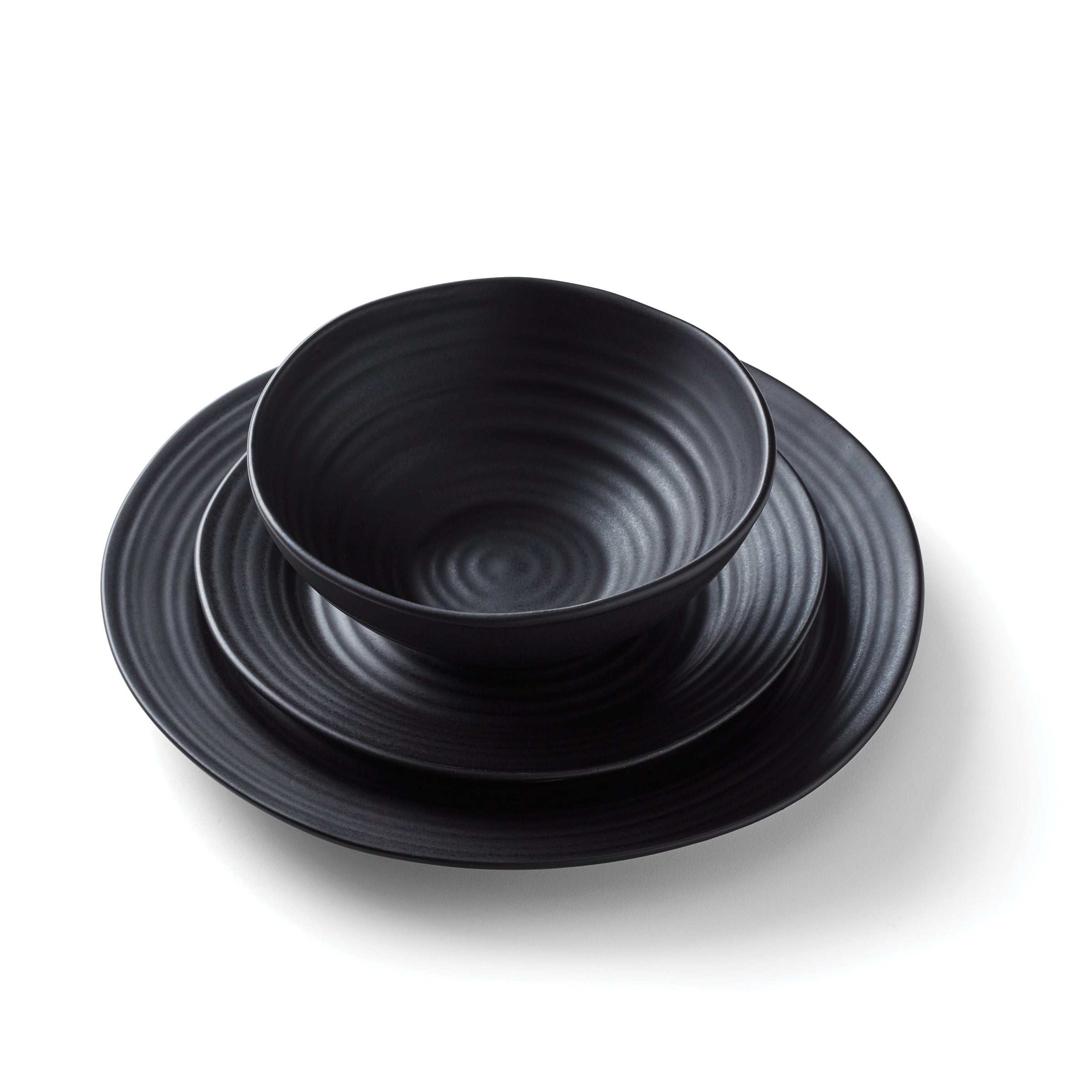 Premium Ridge Black 12-Piece Dinnerware Set - Elegant Porcelain Plates, Bowls & Mugs for Modern Dining - Perfect for Dinner Parties, Family Meals & Restaurant-Style Presentation