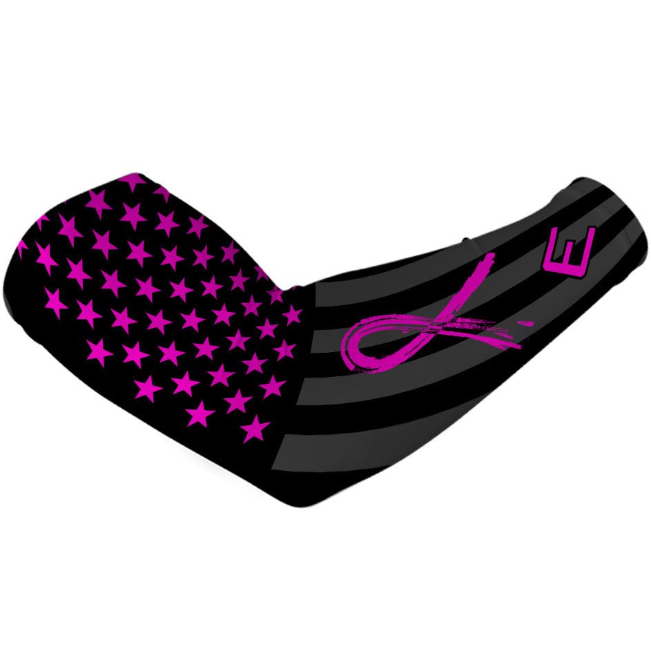 Shadow USA Flag Arm Sleeve - Breast Cancer Awareness Edition | Patriotic Compression Sleeves for Running, Cycling & Sports Support