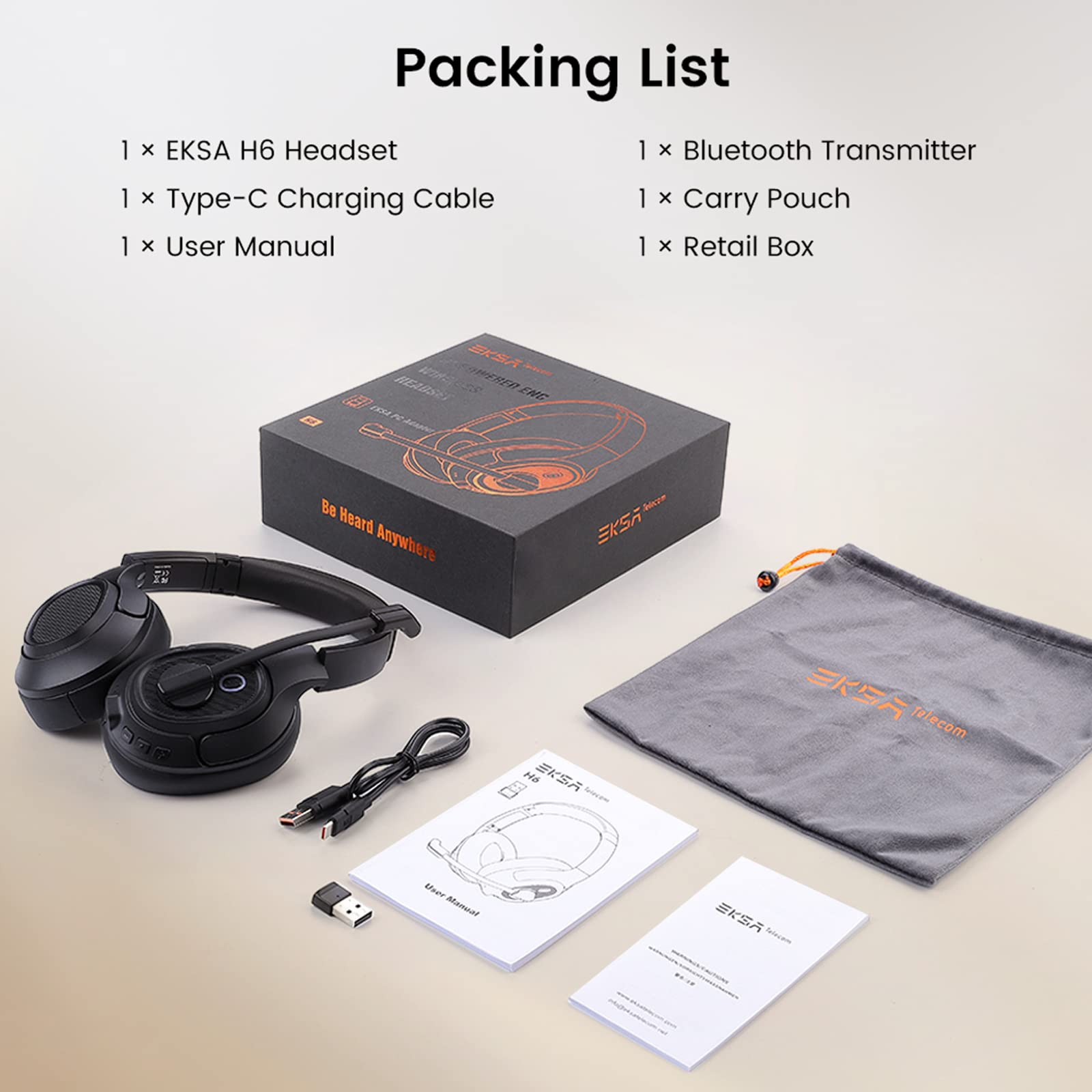 EKSA Wireless Bluetooth 5.0 Headset with AI Noise Cancelling Microphone - Comfortable Over-Ear Headphones for Work, PC, Laptop, Zoom Meetings & Office Calls - Perfect for Remote Work, Gaming & Online Classes