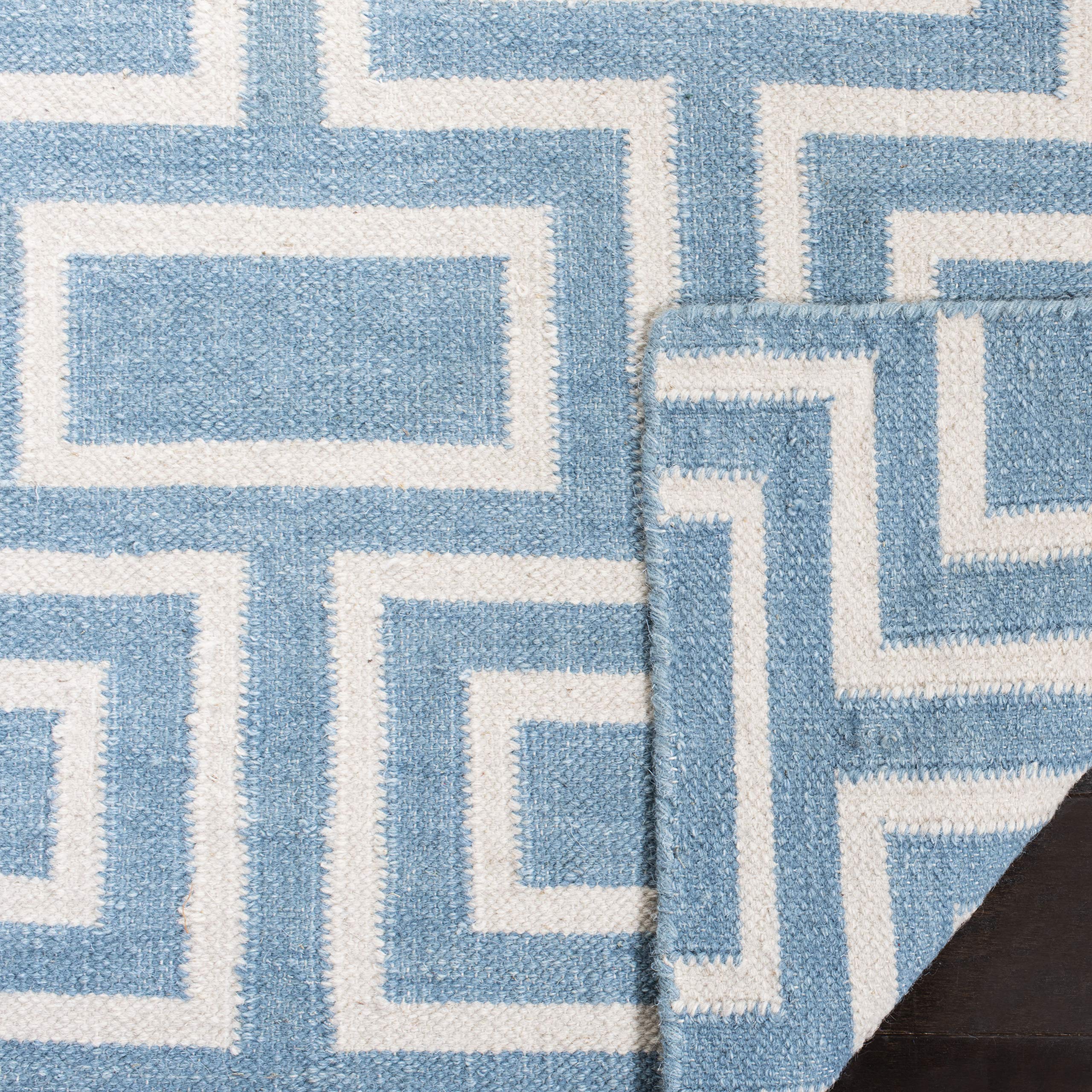 SAFAVIEH Dhurries Collection 8' Square Light Blue/Ivory DHU562A Handmade Flatweave Premium Wool Area Rug - Perfect for Living Room, Bedroom & Home Decor