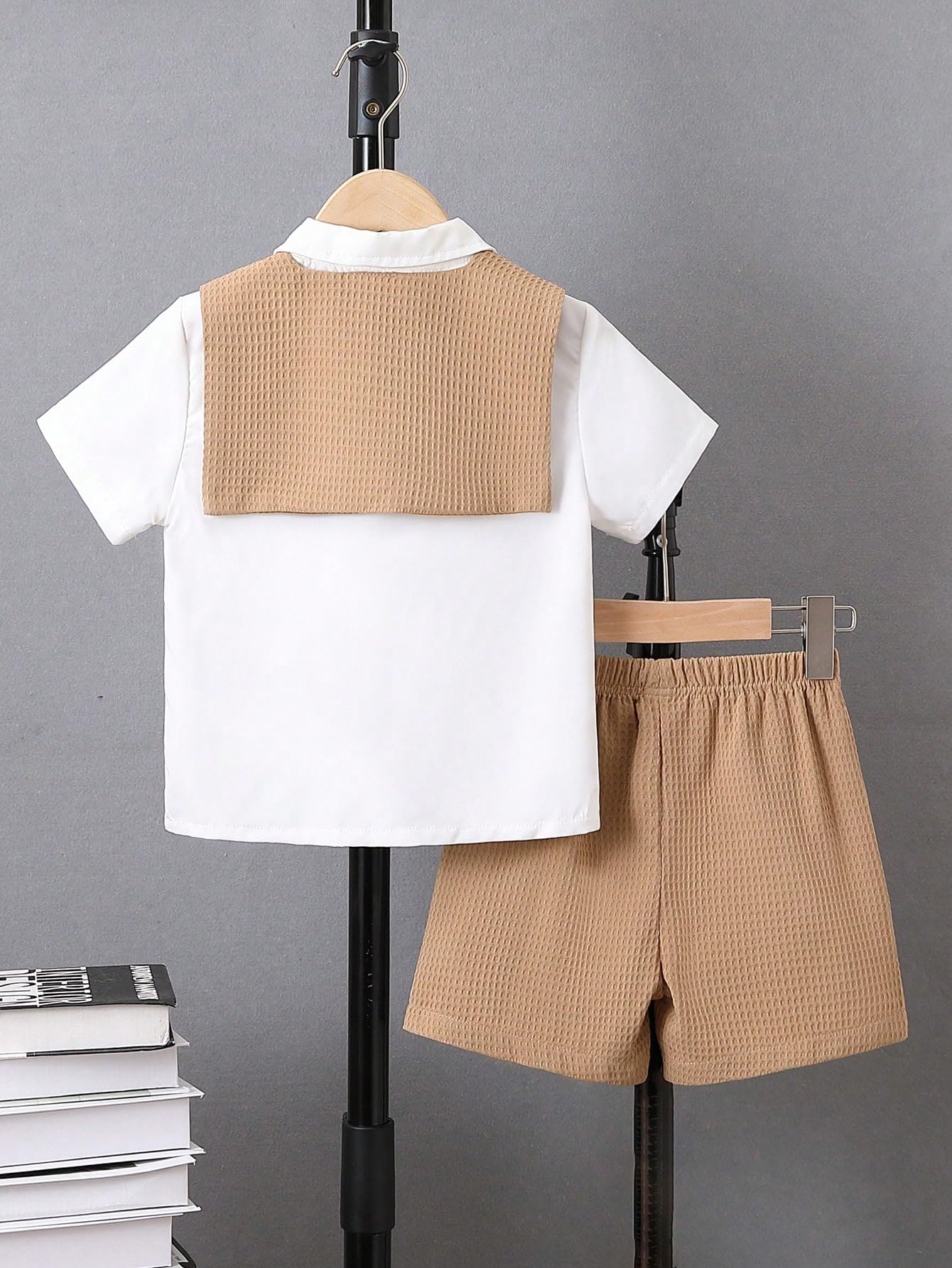 SweatyRocks Boys 2-Piece Outfit - Short Sleeve Button Down Shirt & Waffle Knit Shorts Set with Shawl | Casual Summer Outfit for Boys, Beach Vacation & Family Photos