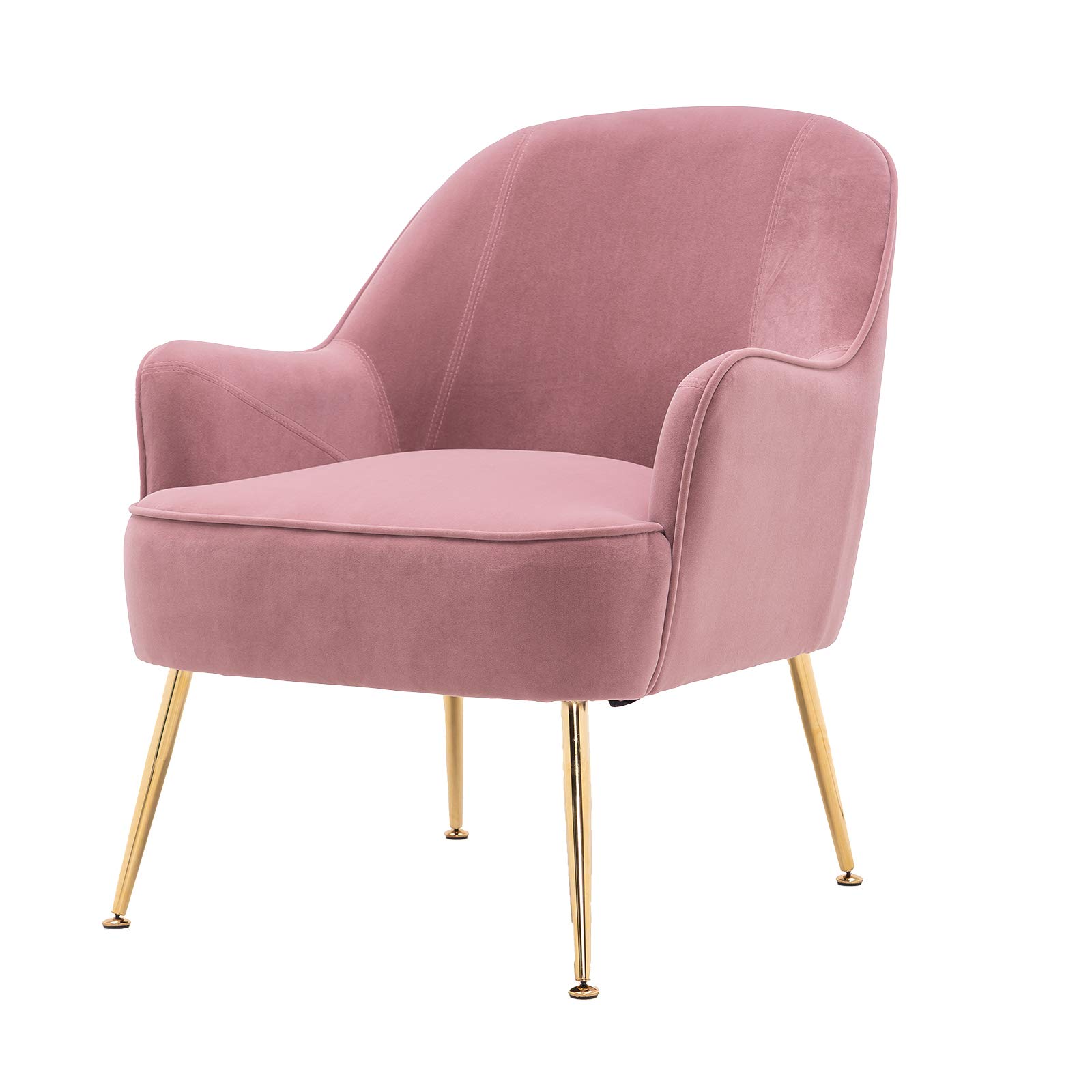 Velvet Accent Chair with Gold Metal Legs - Modern Upholstered Lounge Armchair for Living Room, Bedroom & Office - Thickly Padded Comfortable Guest & Vanity Chair (Pink) | Perfect for Reading Nooks, Makeup Areas & Small Space Decor
