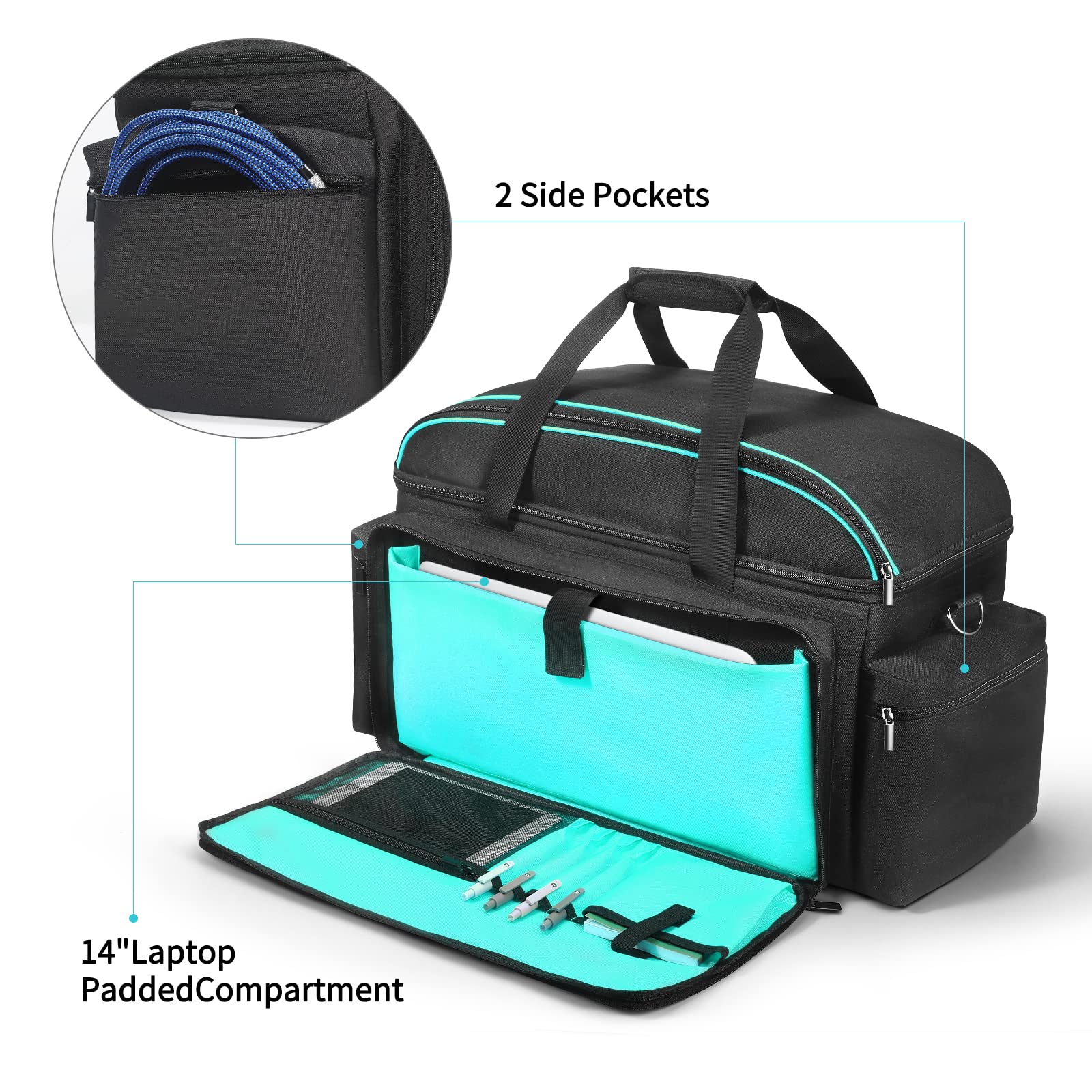DJ Gear Storage Organizer Bag - Detachable Padded Bottom & Dividers for Cables & Sound Equipment (Blue) - Perfect for Musicians & Travel