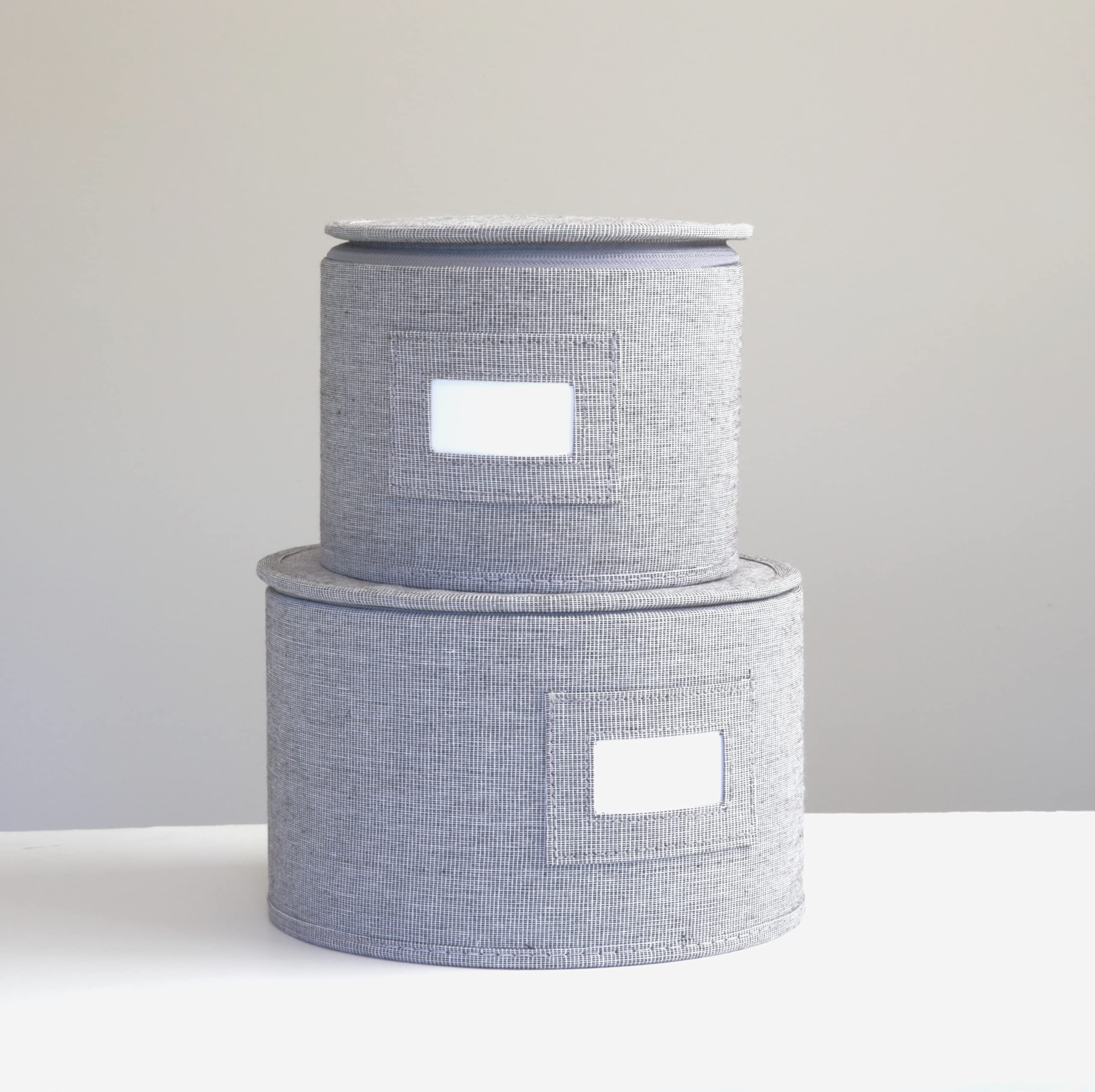 Grey Twill Hard Shell Two Round Plate Storage Container with Secure Lid - Organize 8.25