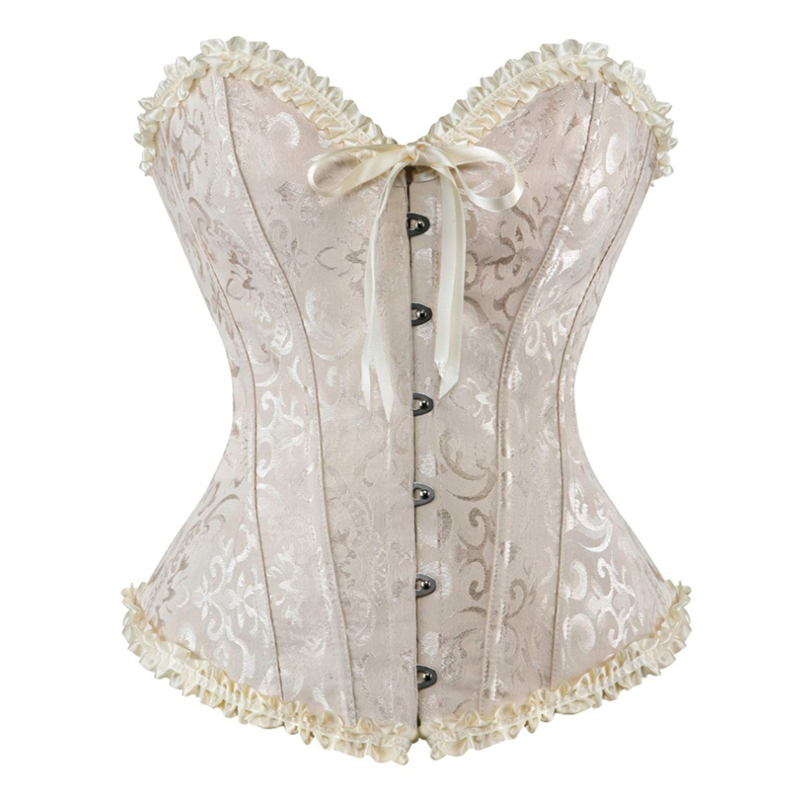 Vintage Renaissance Corset for Women - Satin Floral Lace Up Overbust Corset Top, Plus Size Shapewear for Waist Training, Burlesque, Steampunk & Renaissance Faire Costumes