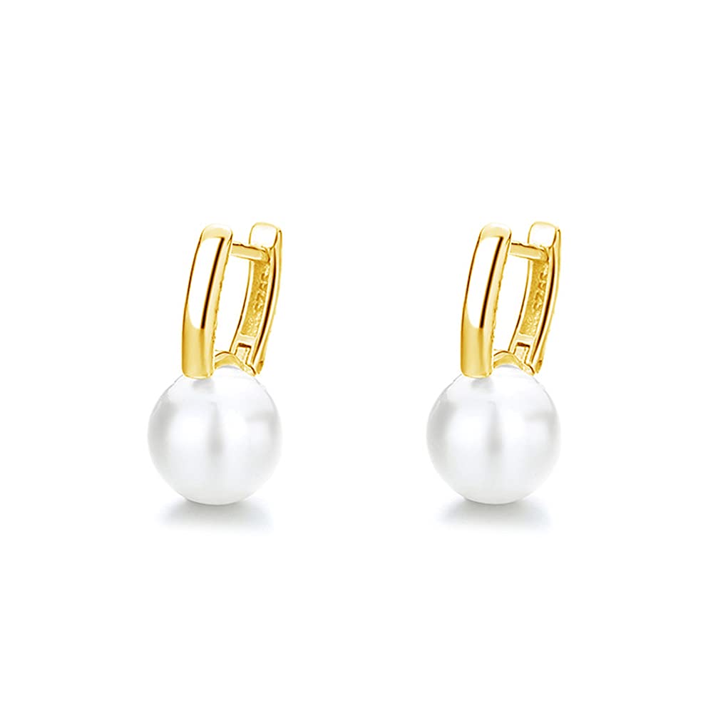 Tiny S925 Sterling Silver Pearl Hoop Earrings - Minimalist Small Huggie Hoops, Stud Earrings with Lever Back Closure | Perfect for Everyday Wear, Office, Date Night & Gift Giving