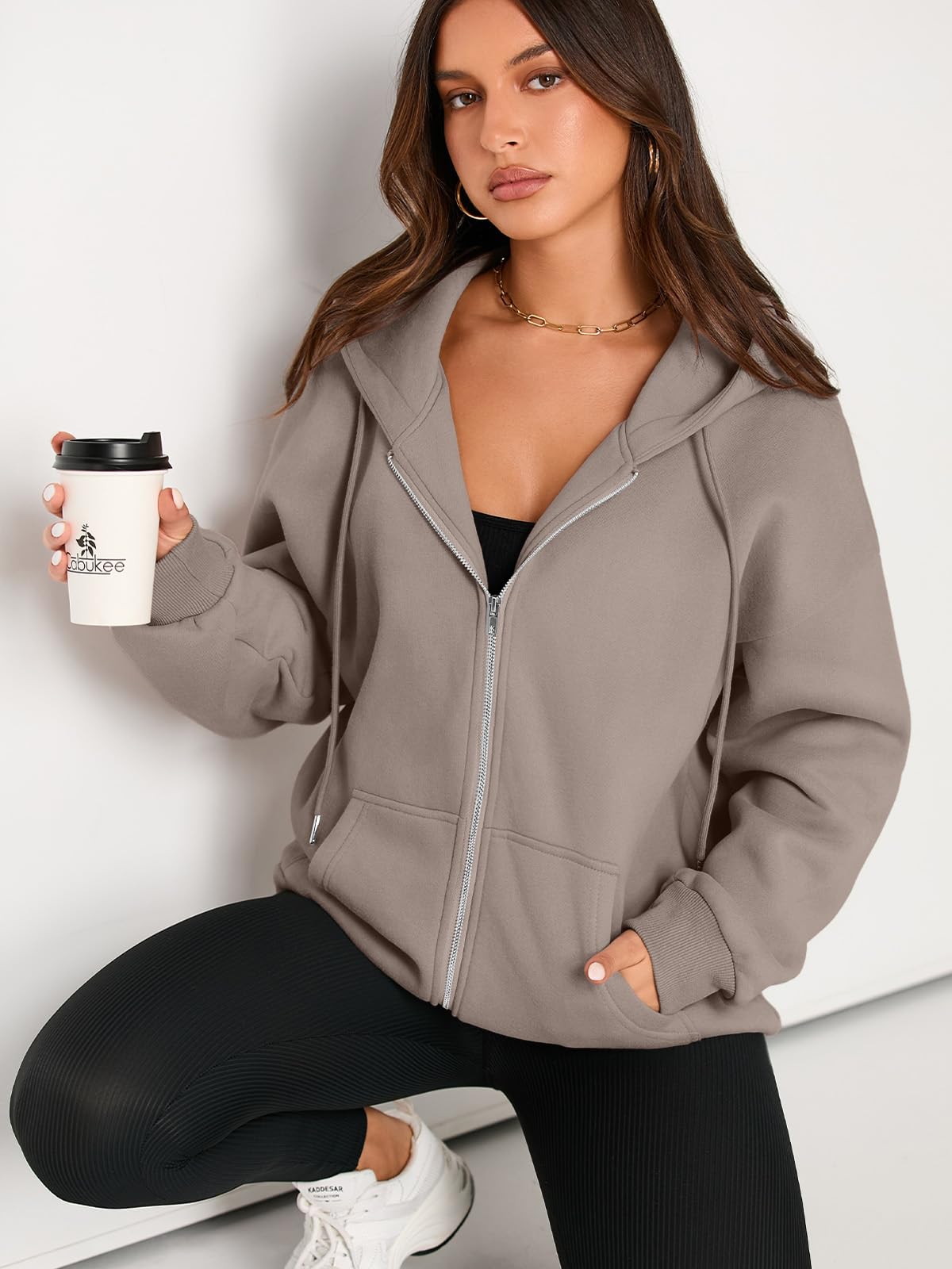 EFAN Women's Oversized Zip Up Hoodie with Drawstring & Pocket - Cute Fall Jacket Casual Sweatshirt for Streetwear, Lounge & Outdoor Activities