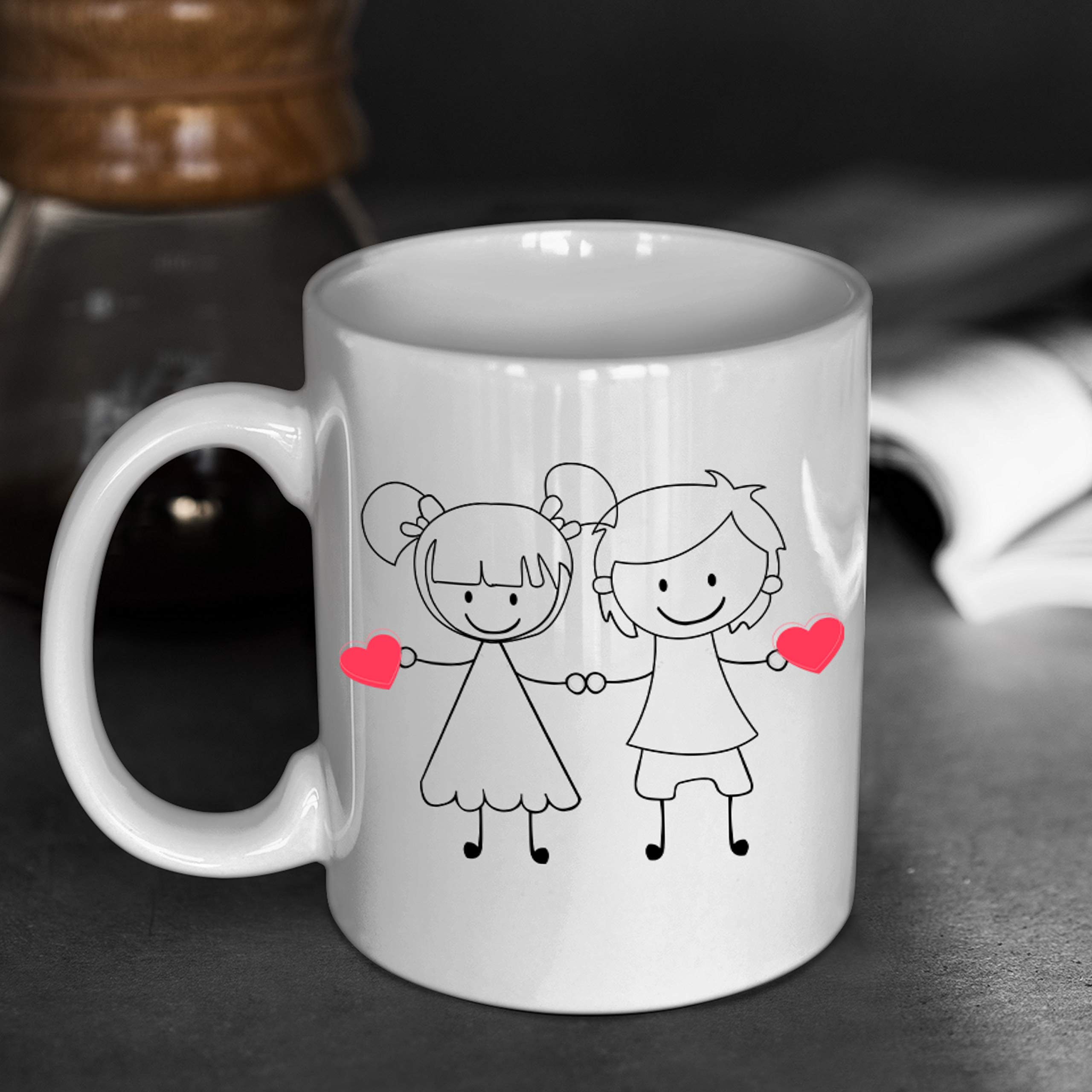 Couple Stickman Cute Mug - Happy Stickman Design Ceramic Coffee Cup for Couples | Valentine's Day, Wedding & Birthday Gift | Perfect for Romantic Dates, Anniversaries & Coffee Lovers