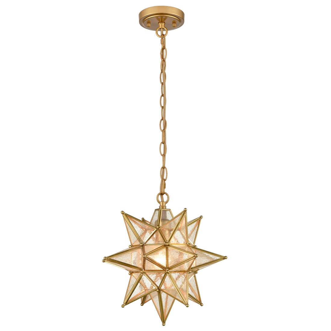 DIRYZON 13-Inch Modern Moravian Star Pendant Light - Gold Hanging Ceiling Light with Seeded Glass for Kitchen Island, Dining Room, Bedroom & Living Room Lighting