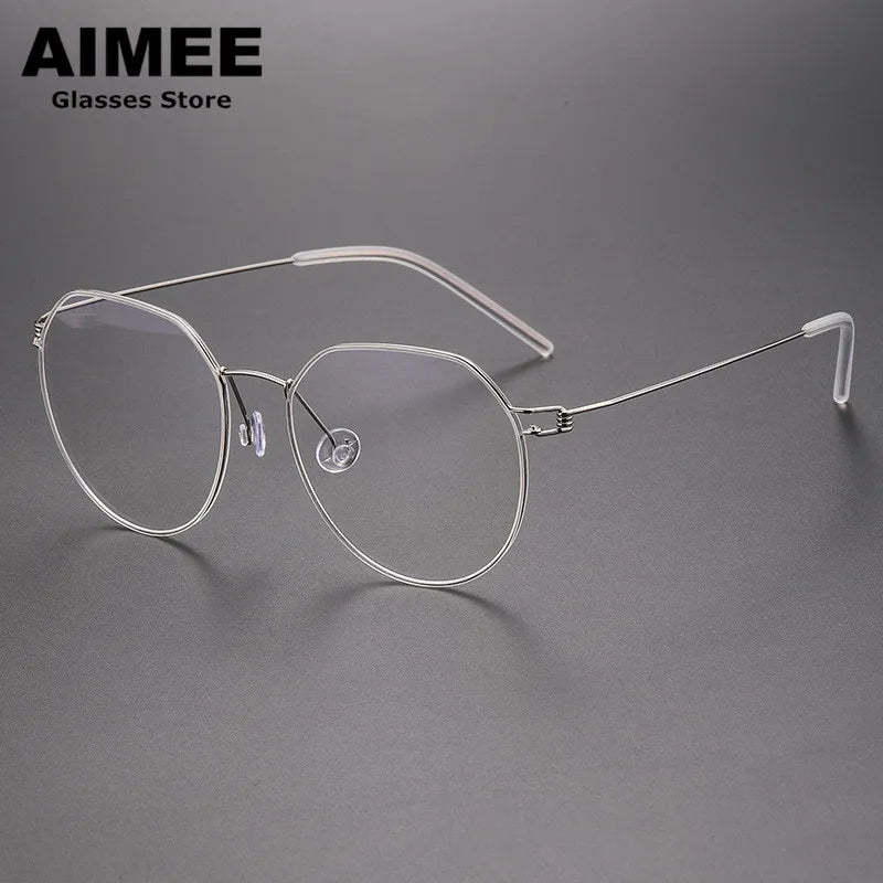 Unisex Full Rim Round Screwless Titanium Eyeglasses 52214 - Lightweight & Durable Frame for Men & Women - Perfect for Reading, Work & Everyday Wear