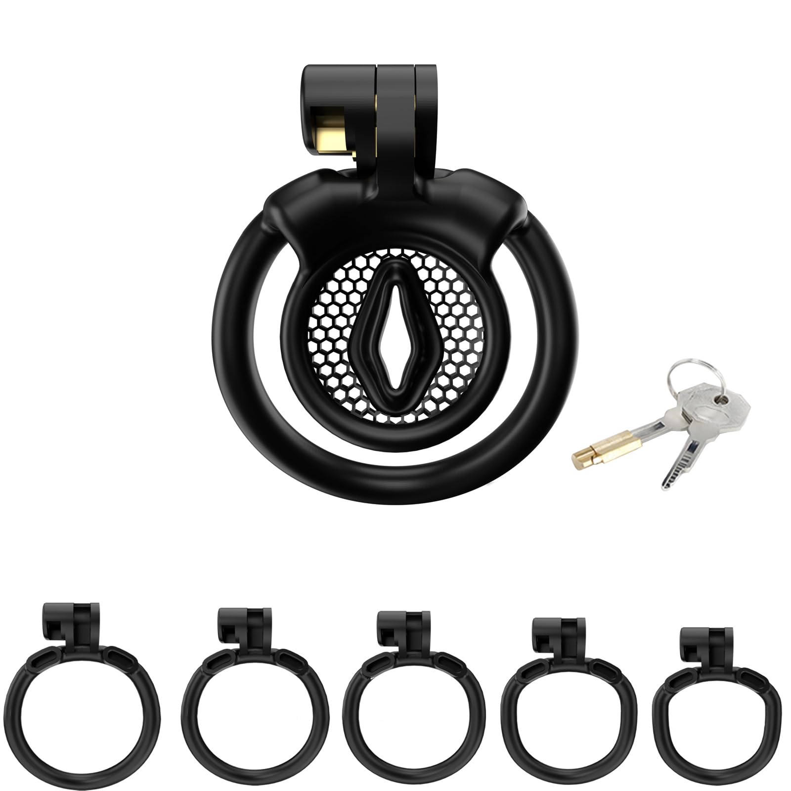 Small Negative Flat Chastity Cage for Men - Plastic BDSM Penis Cage with Secure Lock Design - Couples Sex Toy for Male Chastity Play (Black, Flat-B) - Perfect for Long-Term Wear and BDSM Bondage Scenes