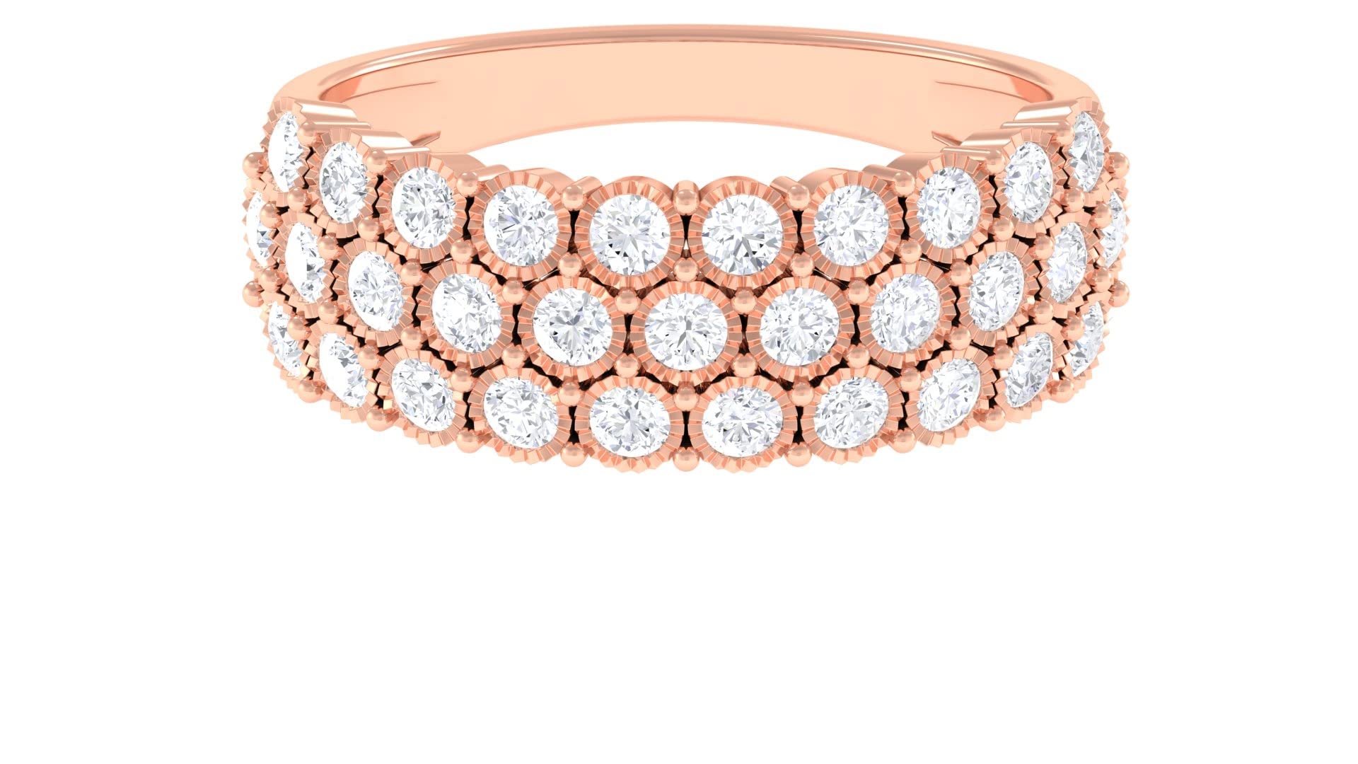 2 CT Diamond Wedding Band Ring for Women - 3 Row Wide 14K Solid Gold Engagement Ring with Real Bezel Set Diamonds (April Birthstone) - Perfect for Anniversaries, Proposals & Bridal Jewelry
