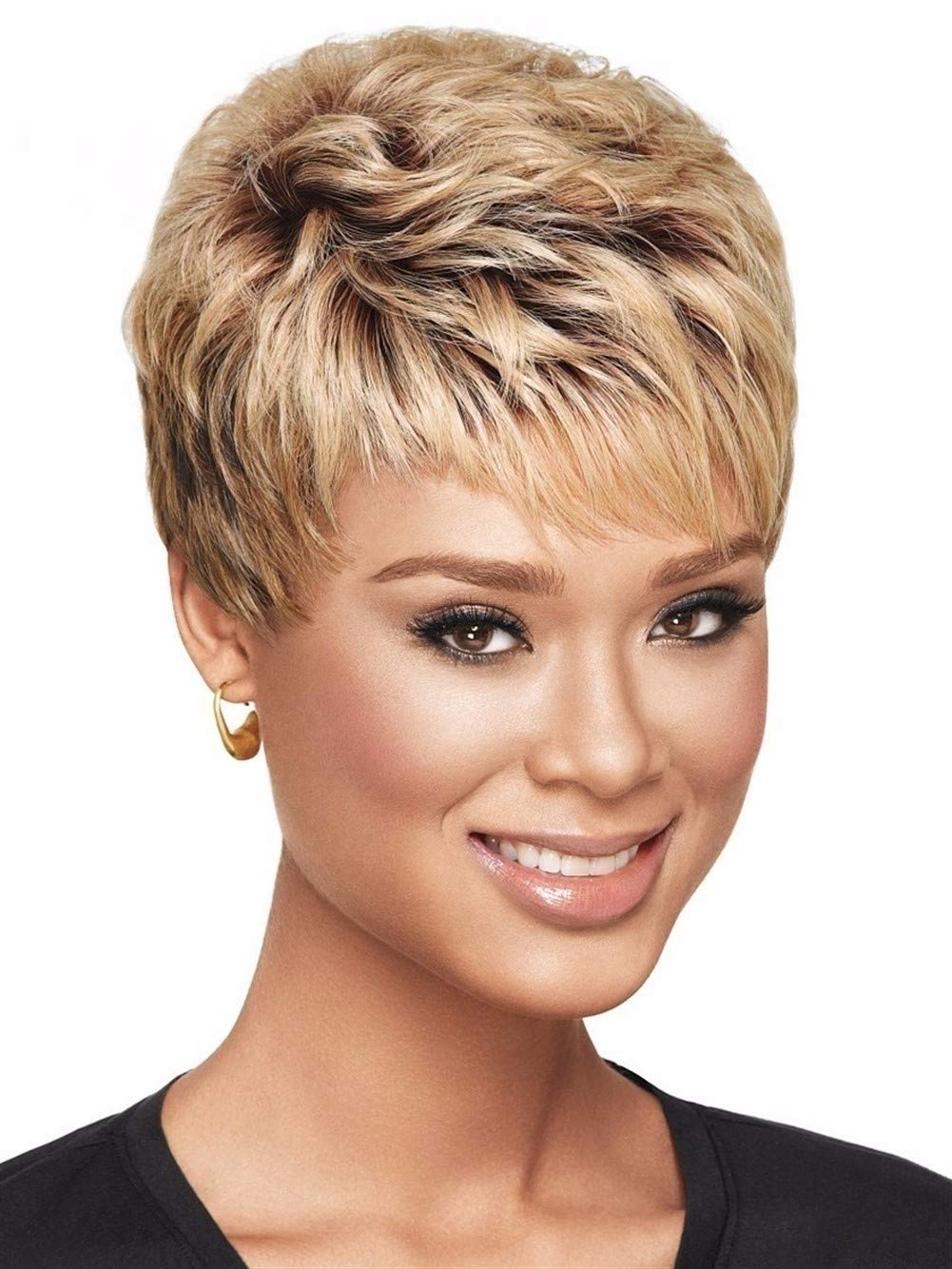 JUZZQ Gradient Short Curly Synthetic Wig for Women - Golden Brown Fluffy Hairpiece for Daily Wear, Parties & Halloween Costumes | Fashionable & Comfortable Wig for Older Women