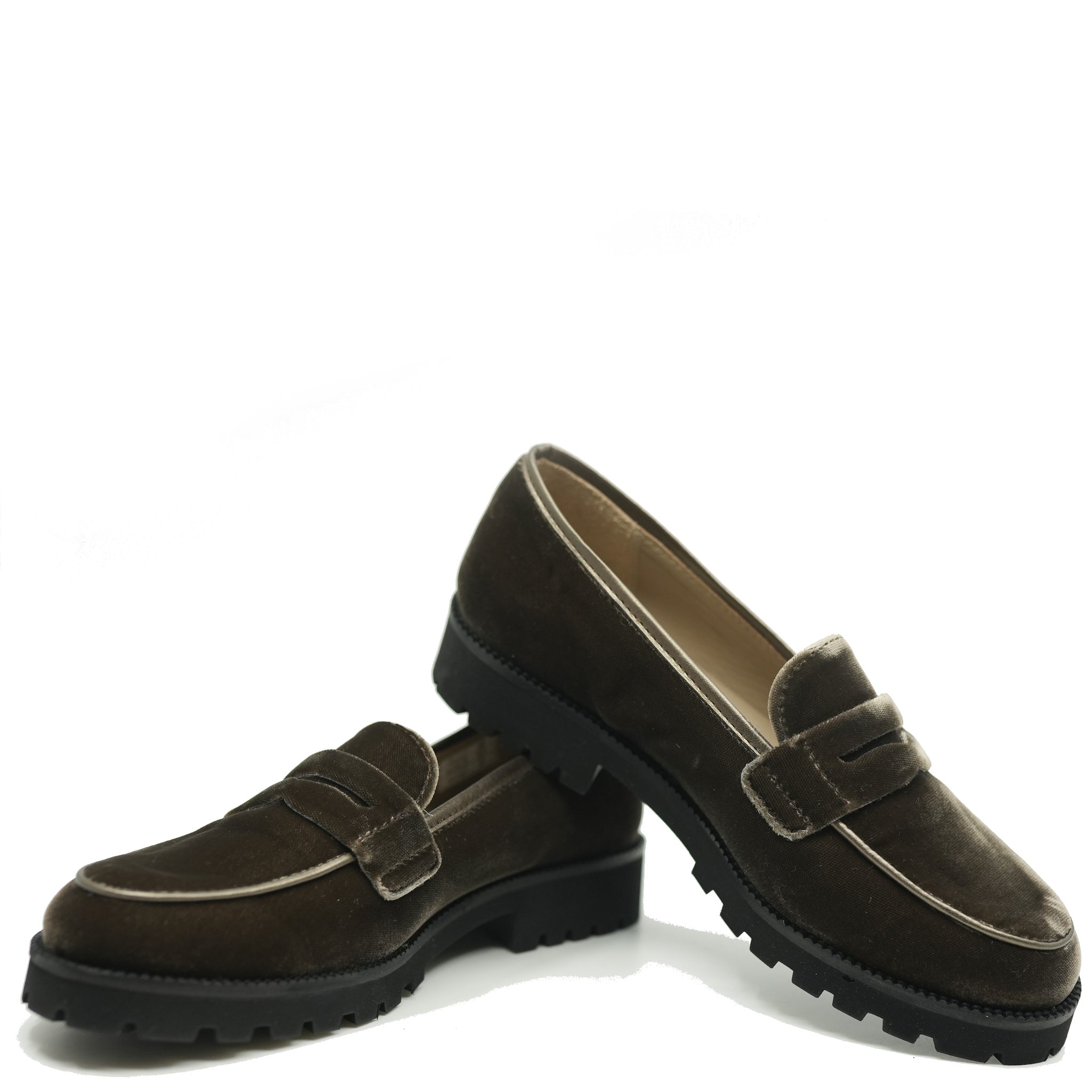 Beberlis Women's Chocolate Brown Velvet Chunky Loafers - Slip-On Comfort Shoes for Casual Outfits & Office Wear