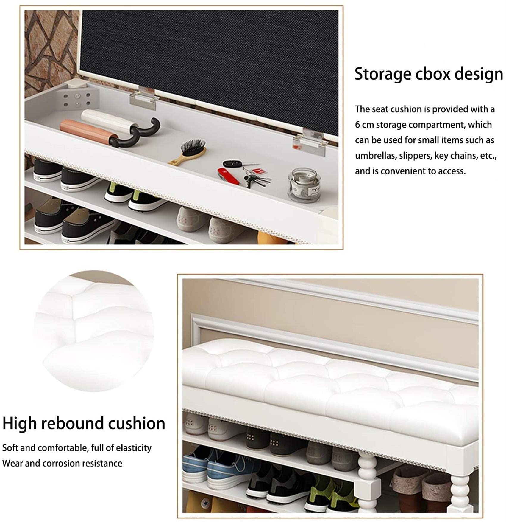Solid Wood Entryway Storage Bench with Shoe Rack - Multifunctional Foot Stool, Seat & Ottoman for Hallway, Living Room & Bedroom Organization